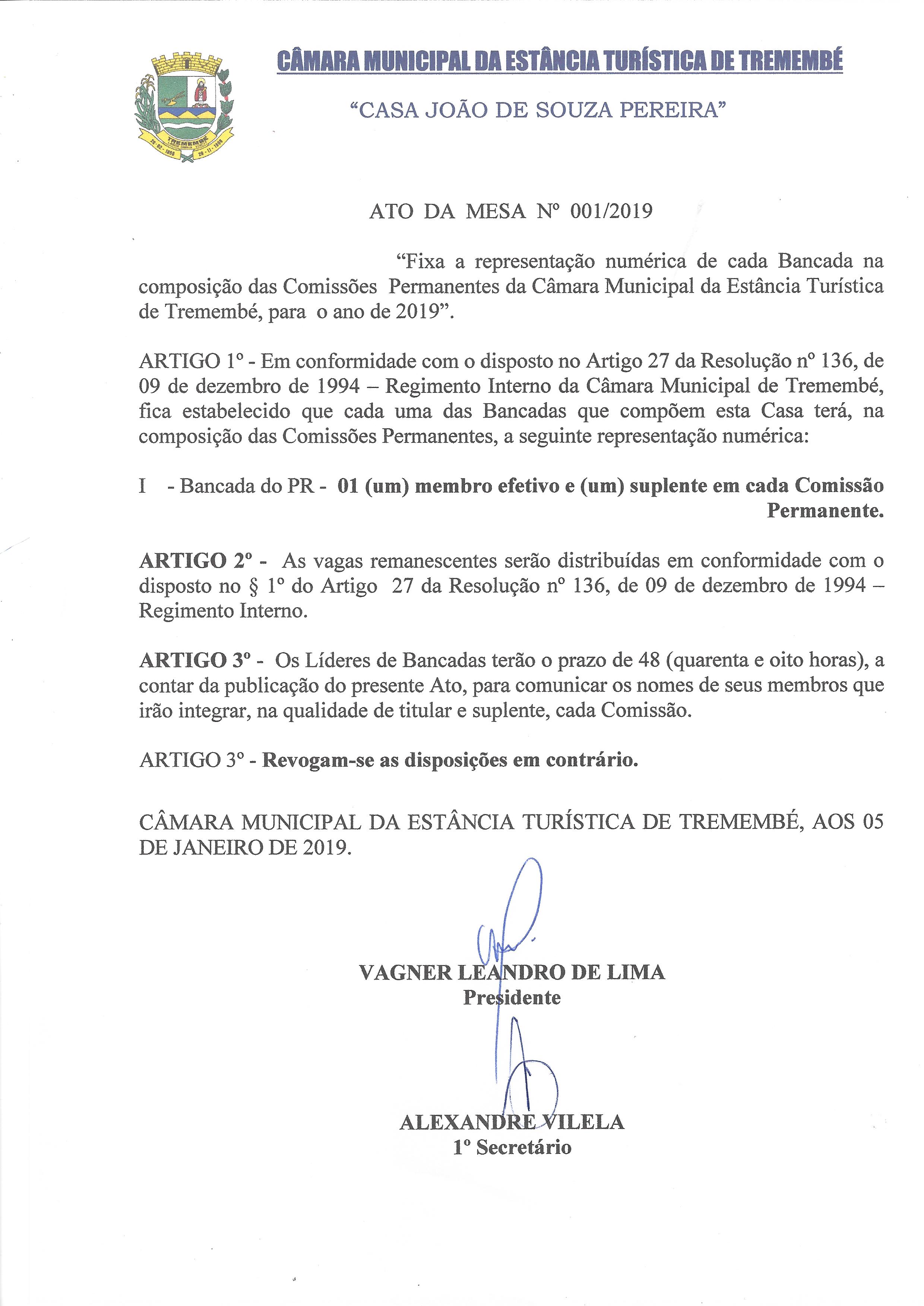 Ato da Mesa Nº 001-2019