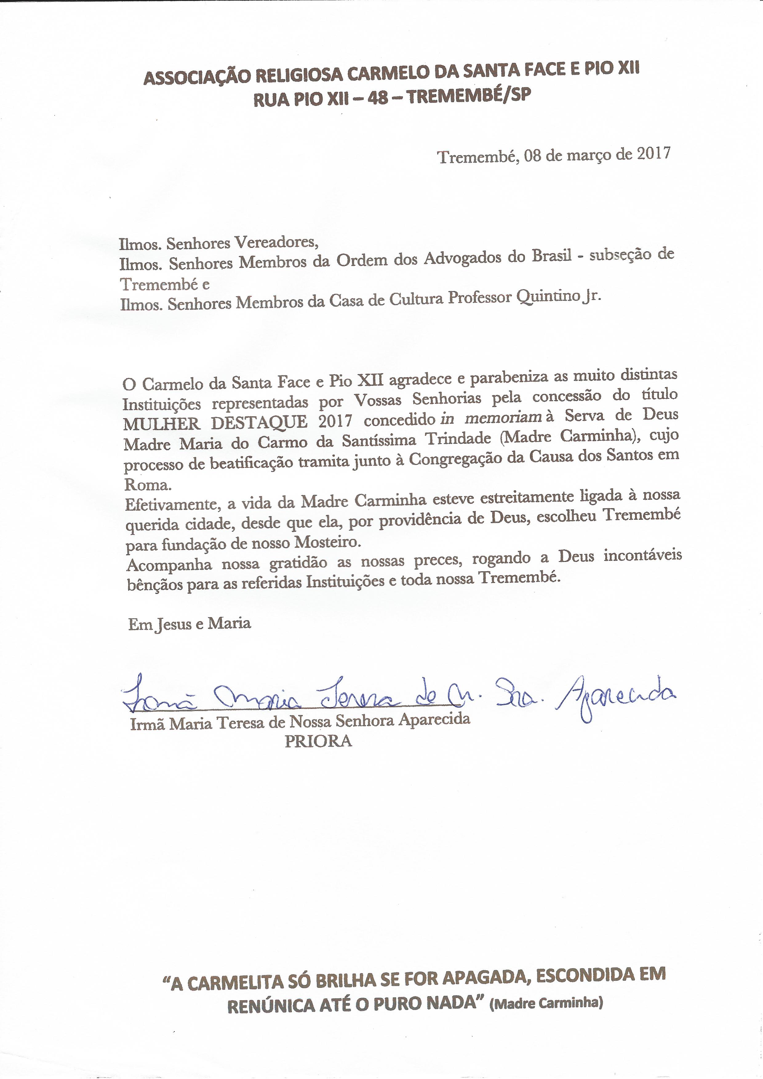 Agradecimento e Parabenização - Homenagem no Dia Internacional da Mulher