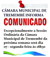 AVISO - MUDANÇA DO DIA E HORÁRIO DA PRÓXIMA SESSÃO  ORDINÁRIA