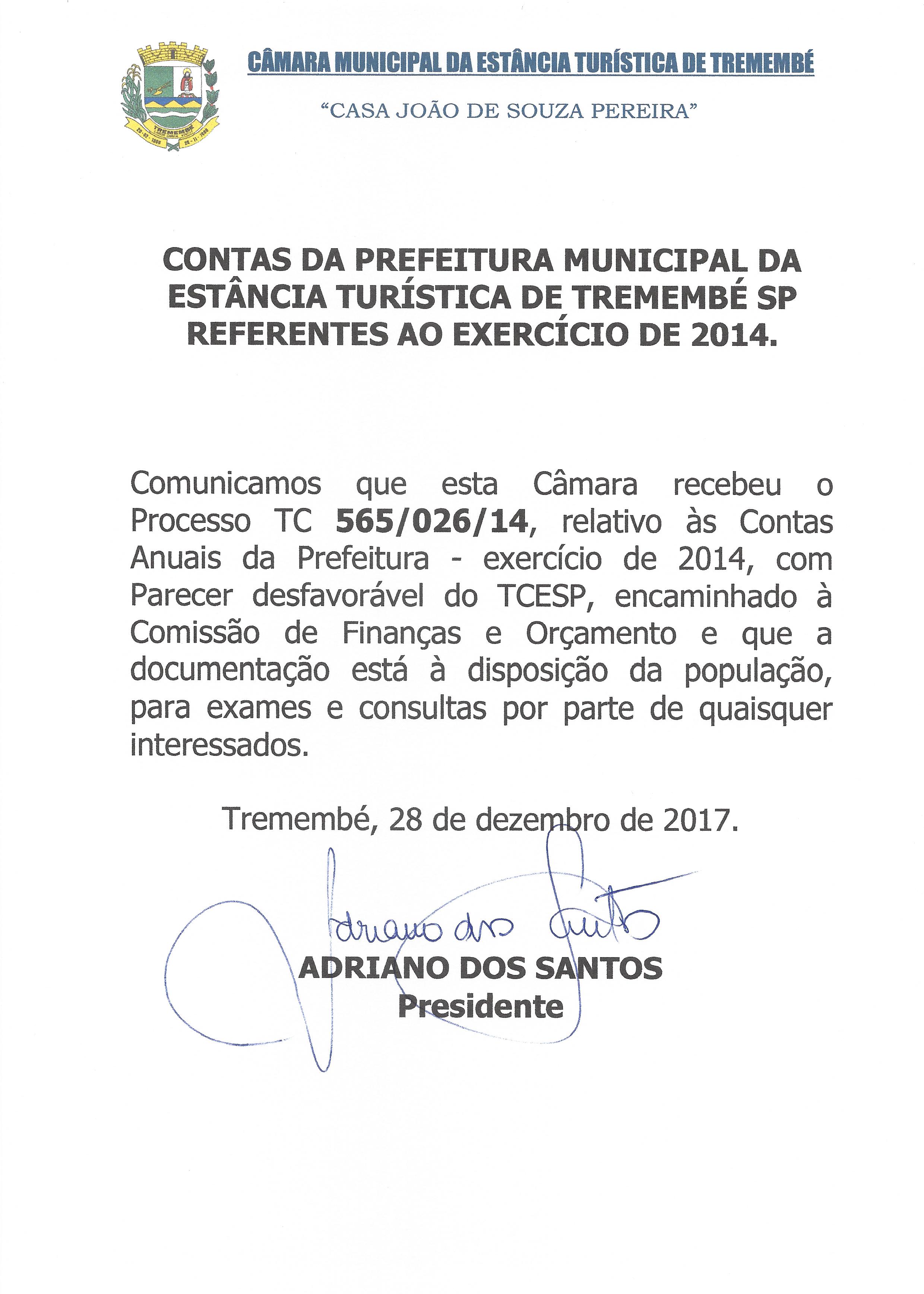 Contas da Prefeitura Municipal da Estância Turística de Tremembé 
