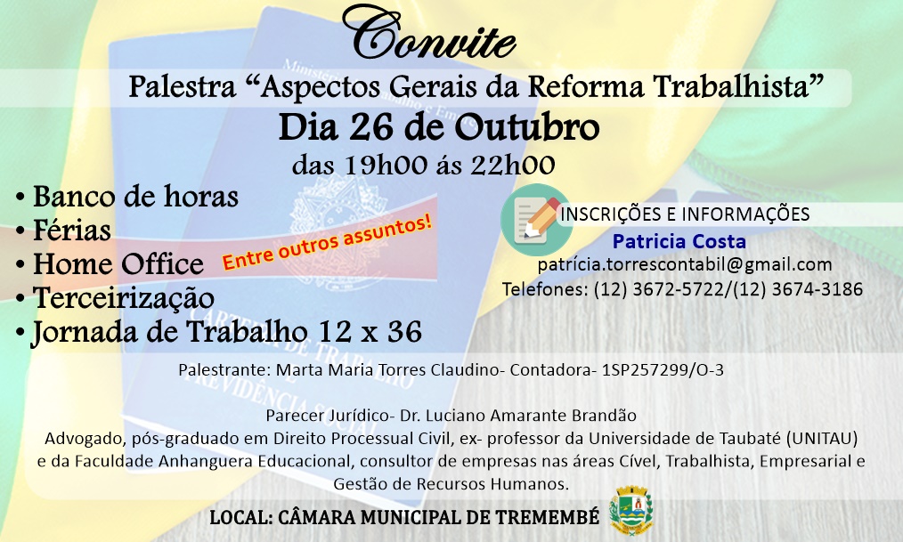 CONVITE: Palestra “Aspectos Gerais da Reforma Trabalhista”