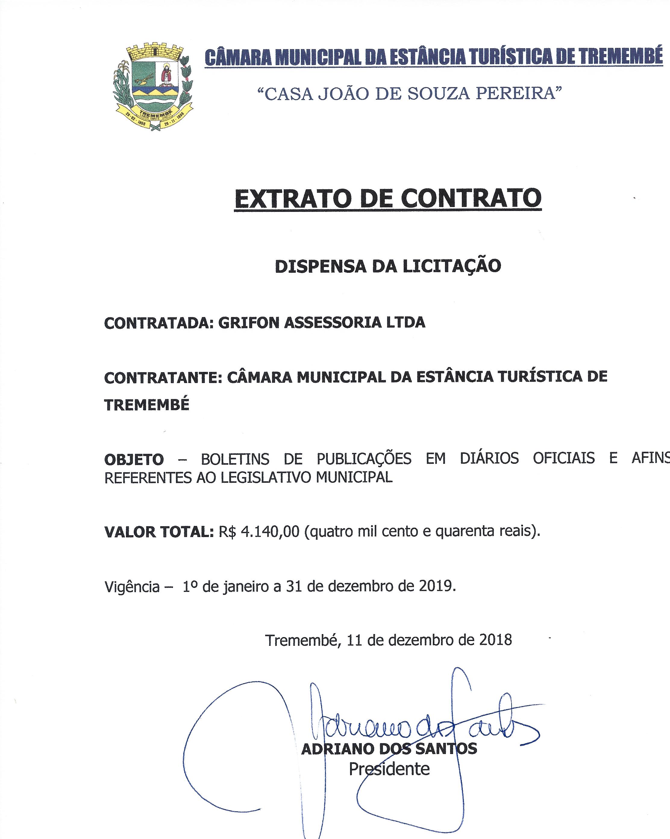 Extrato de Contrato - GRIFON