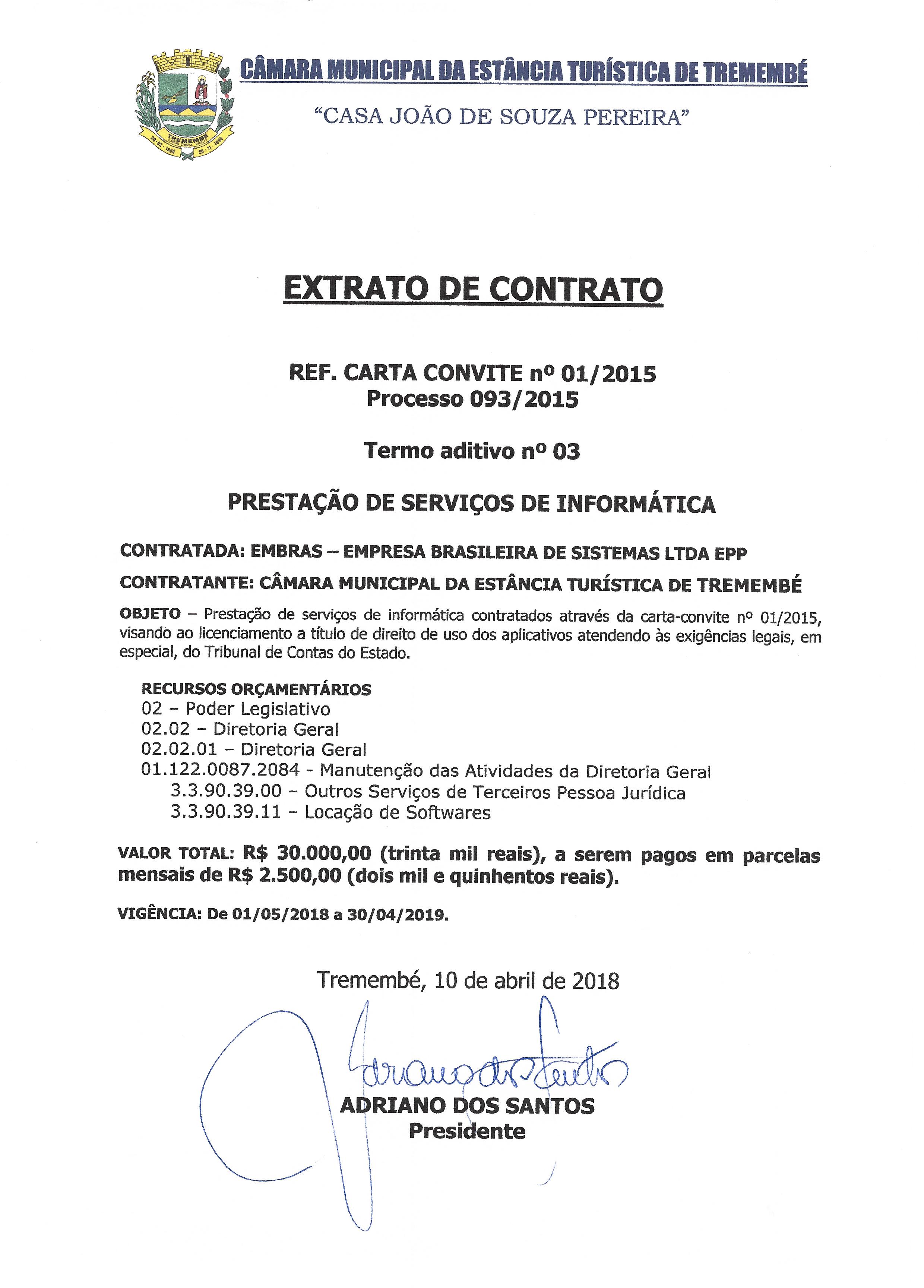 Extrato de Contrato - Prestação de Serviços de Informática