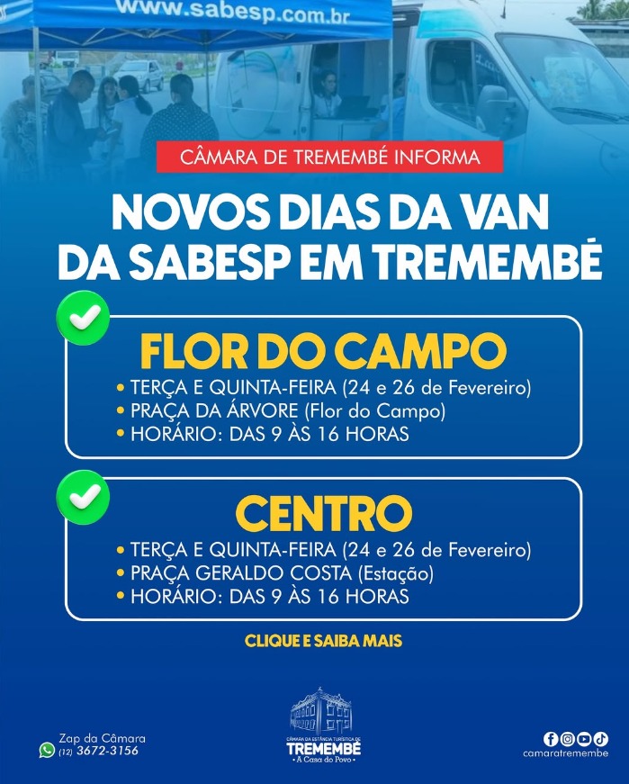 NOVOS DIAS DA VAN DA SABESP EM TREMEMBÉ