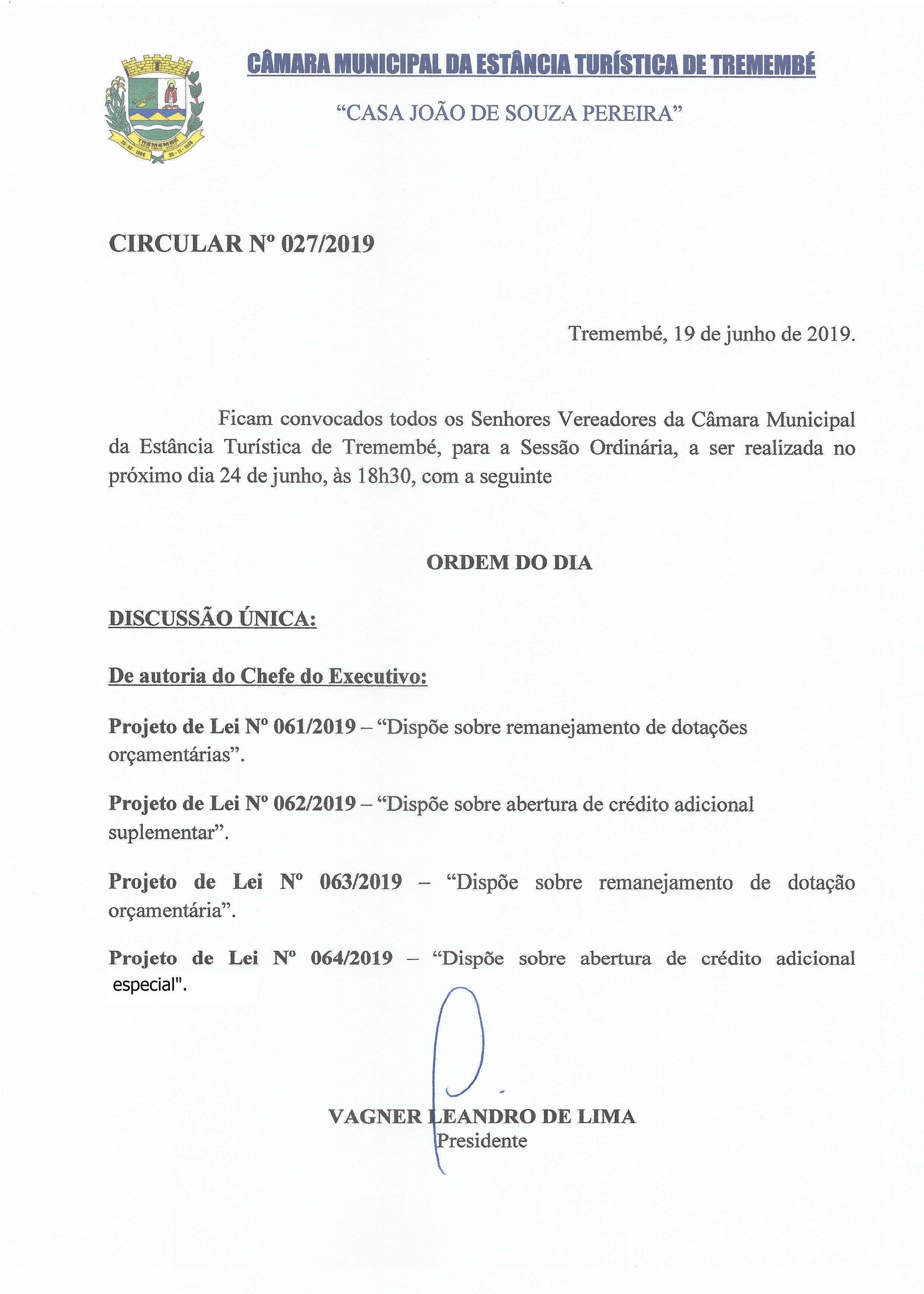 Pauta da 102ª Sessão Ordinária - 24-06-2019