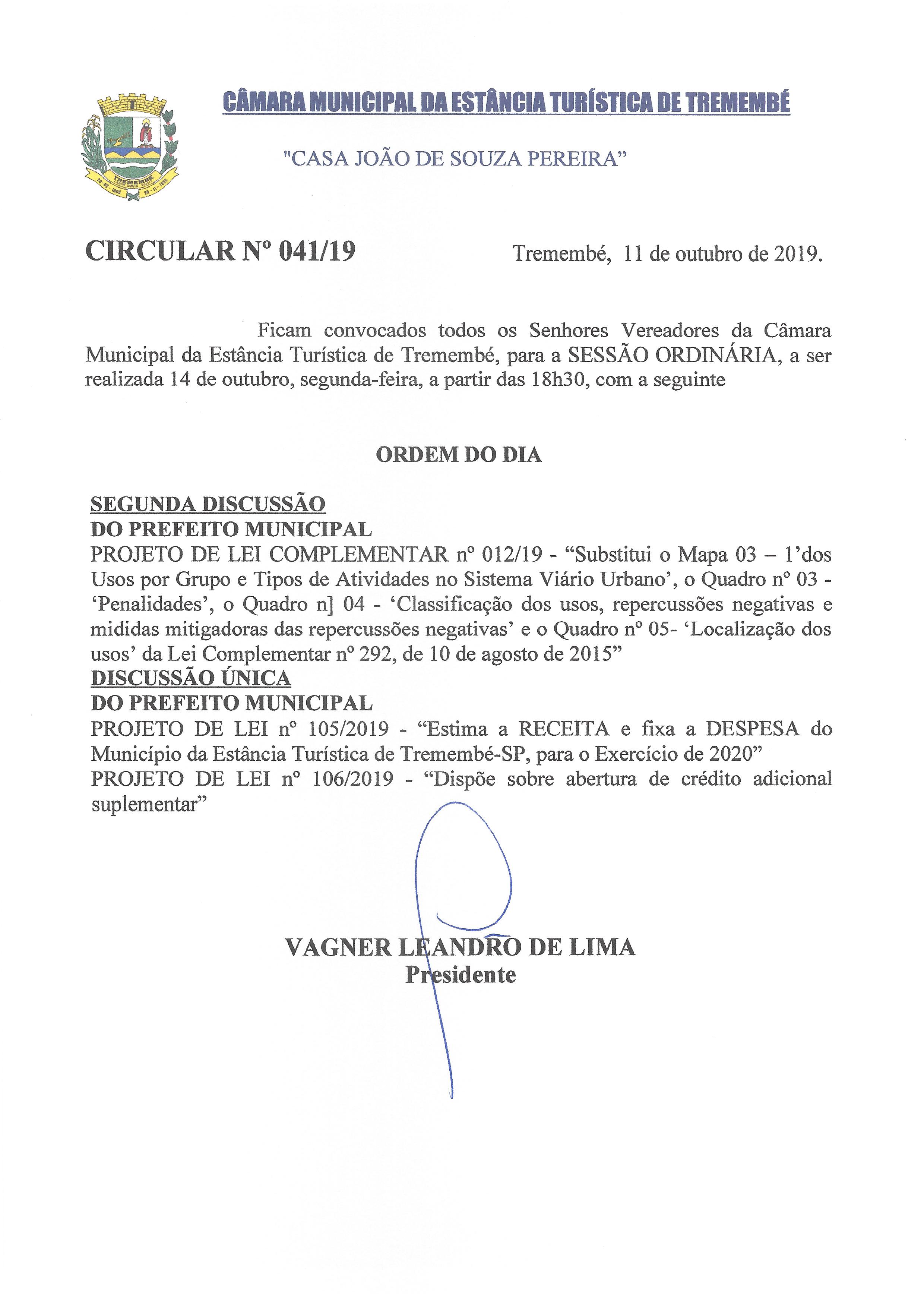 Pauta da 113ª Sessão Ordinária - 14/10/2019