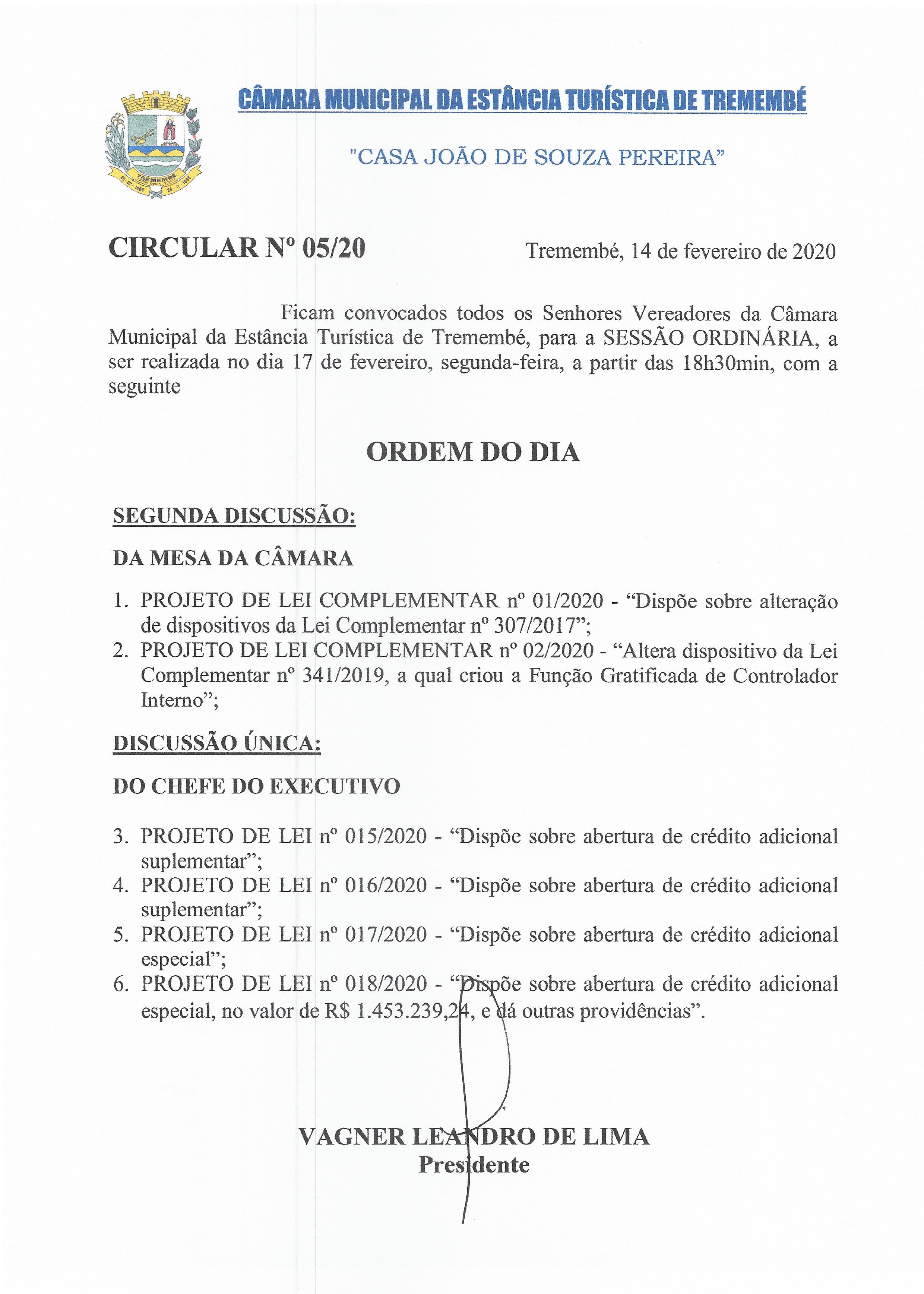 Pauta da 124ª Sessão Ordinária - 17/02/2020