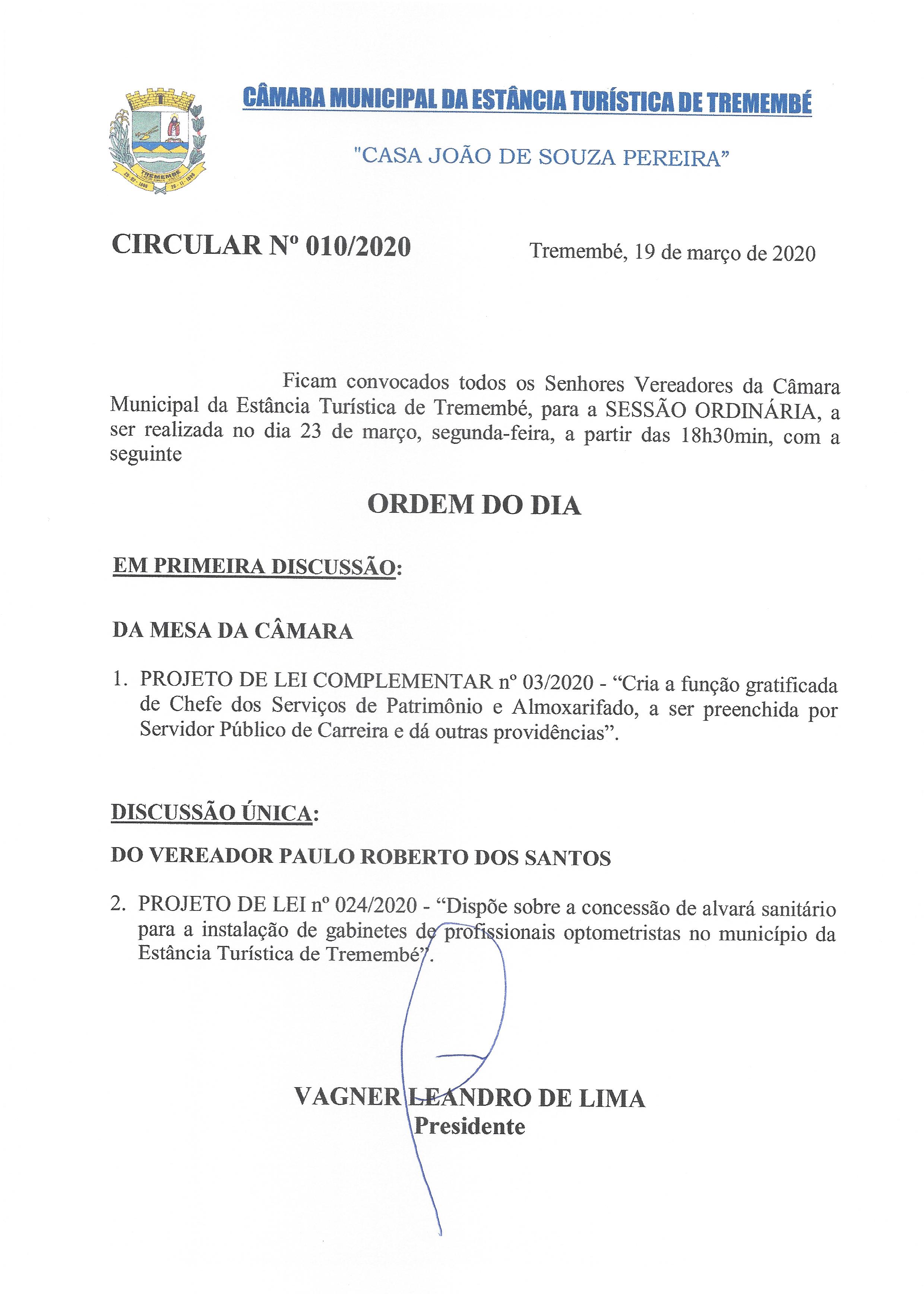 Pauta da 129ª Sessão Ordinária - 23/03/2020