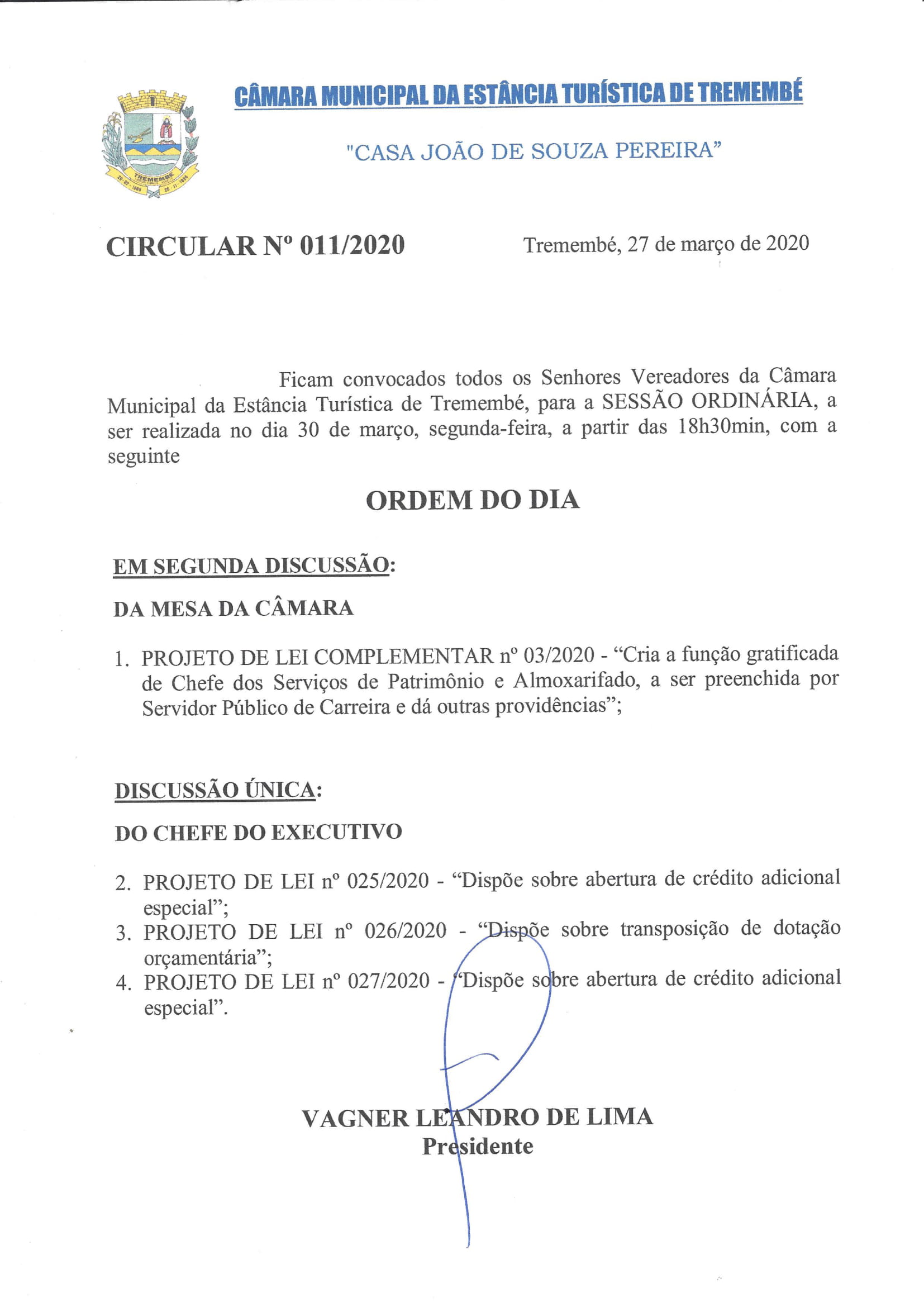 Pauta da 130ª - Sessão Ordinária - 30-03-2020