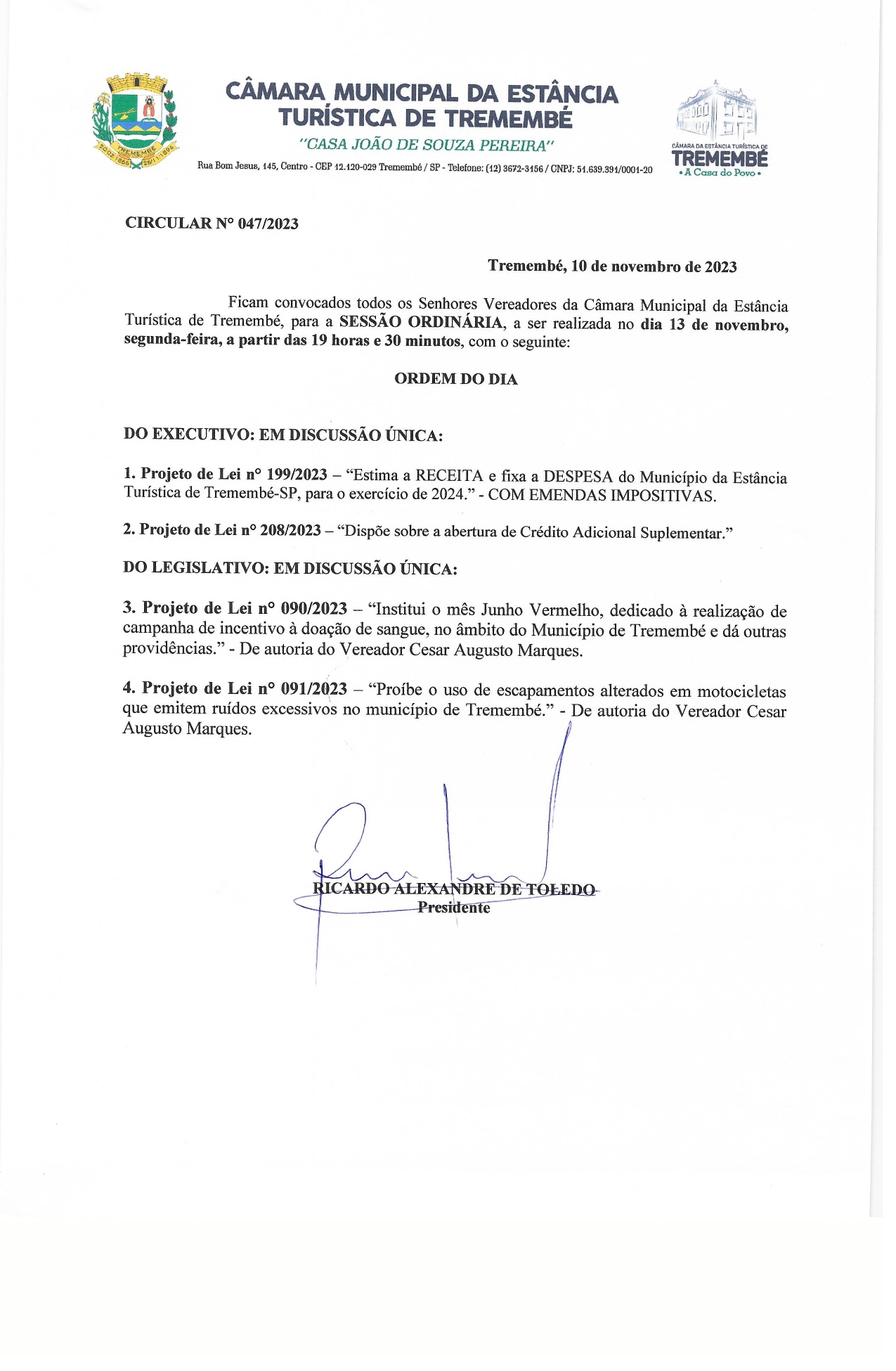 Pauta da 132° Sessão Ordinária - 13-11-2023