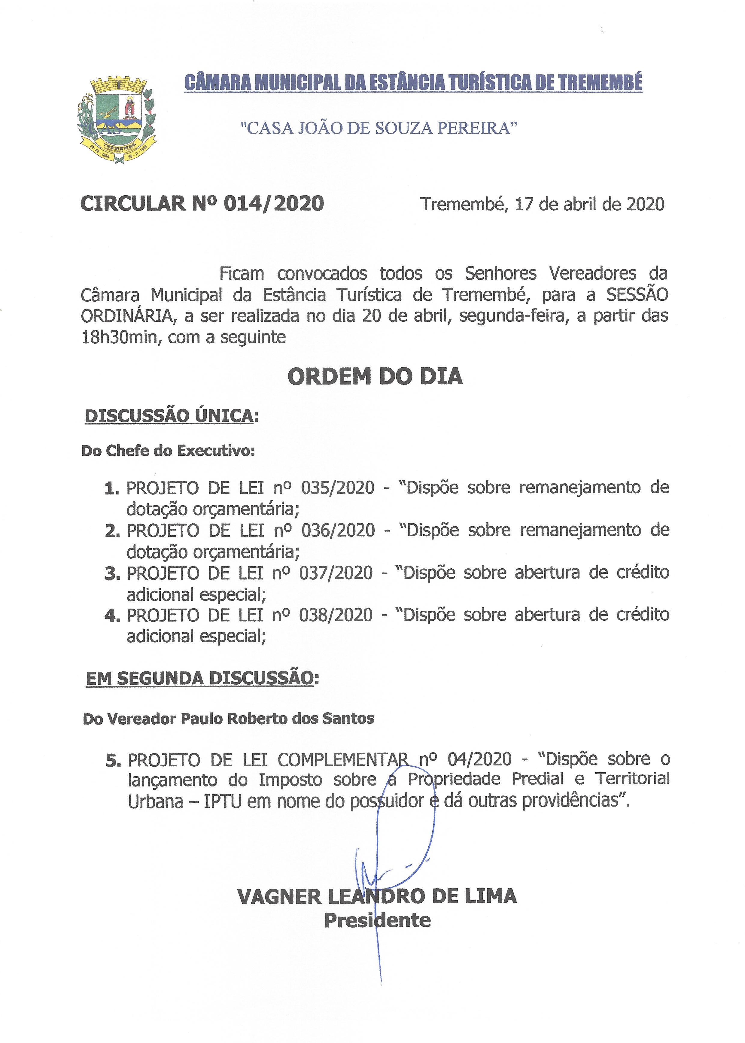 Pauta da 133ª Sessão Ordinária - 20/04/2020