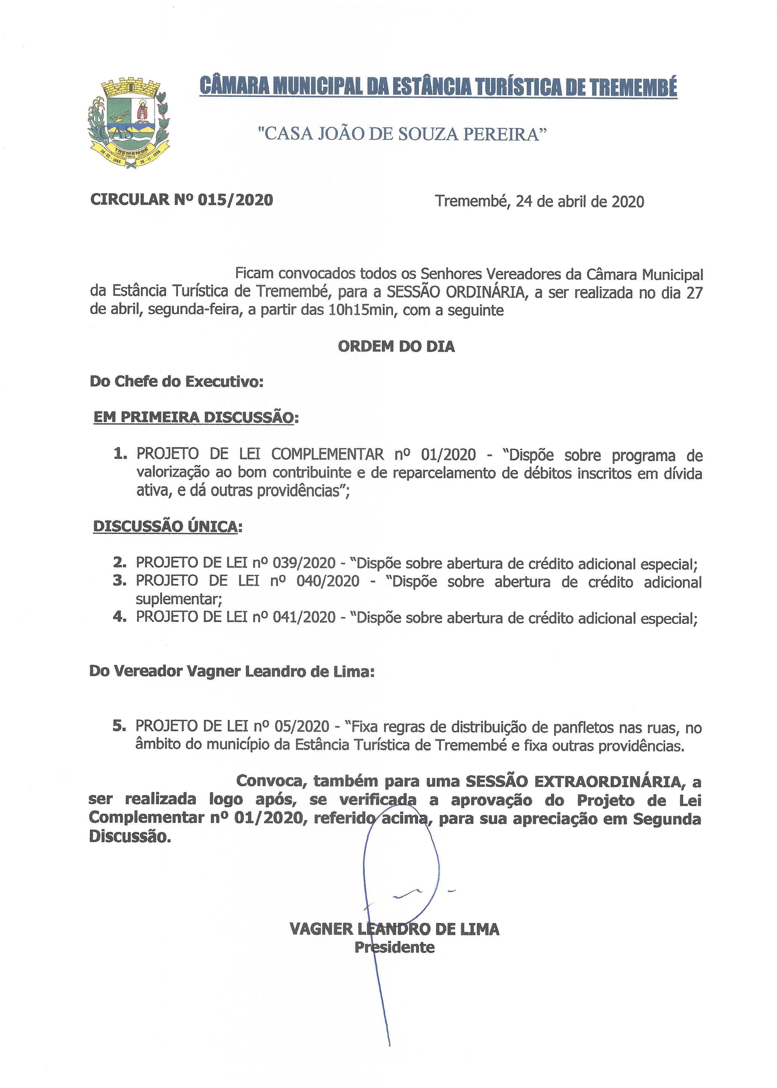 Pauta da 134ª Sessão Ordinária - 27/04/2020