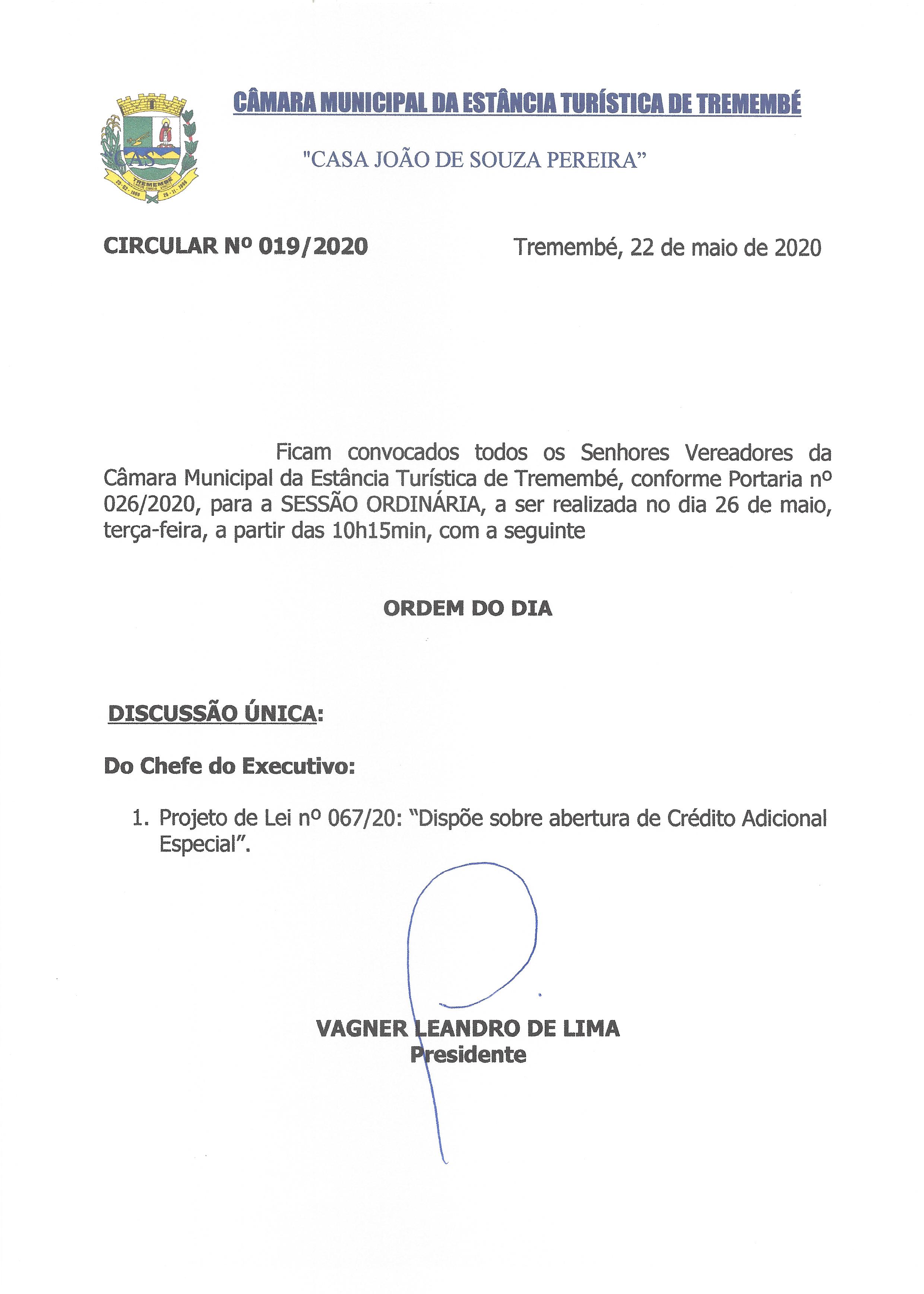 Pauta da 138ª Sessão Ordinária - 26/05/2020