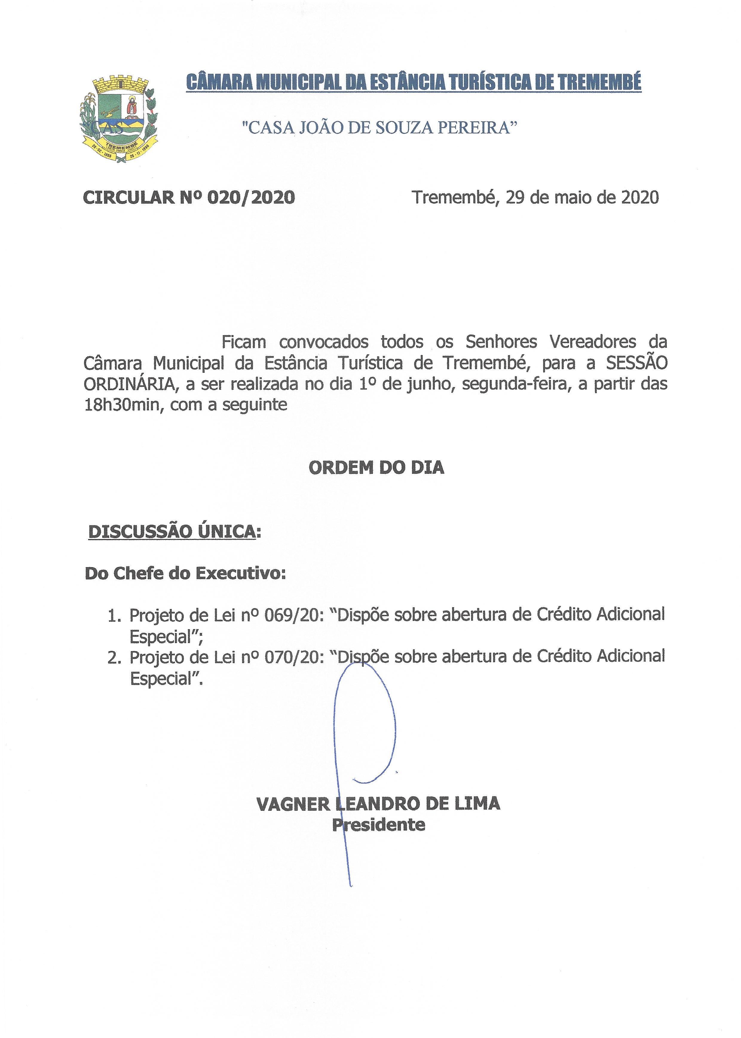 Pauta da 139ª Sessão Ordinária - 01/06/2020
