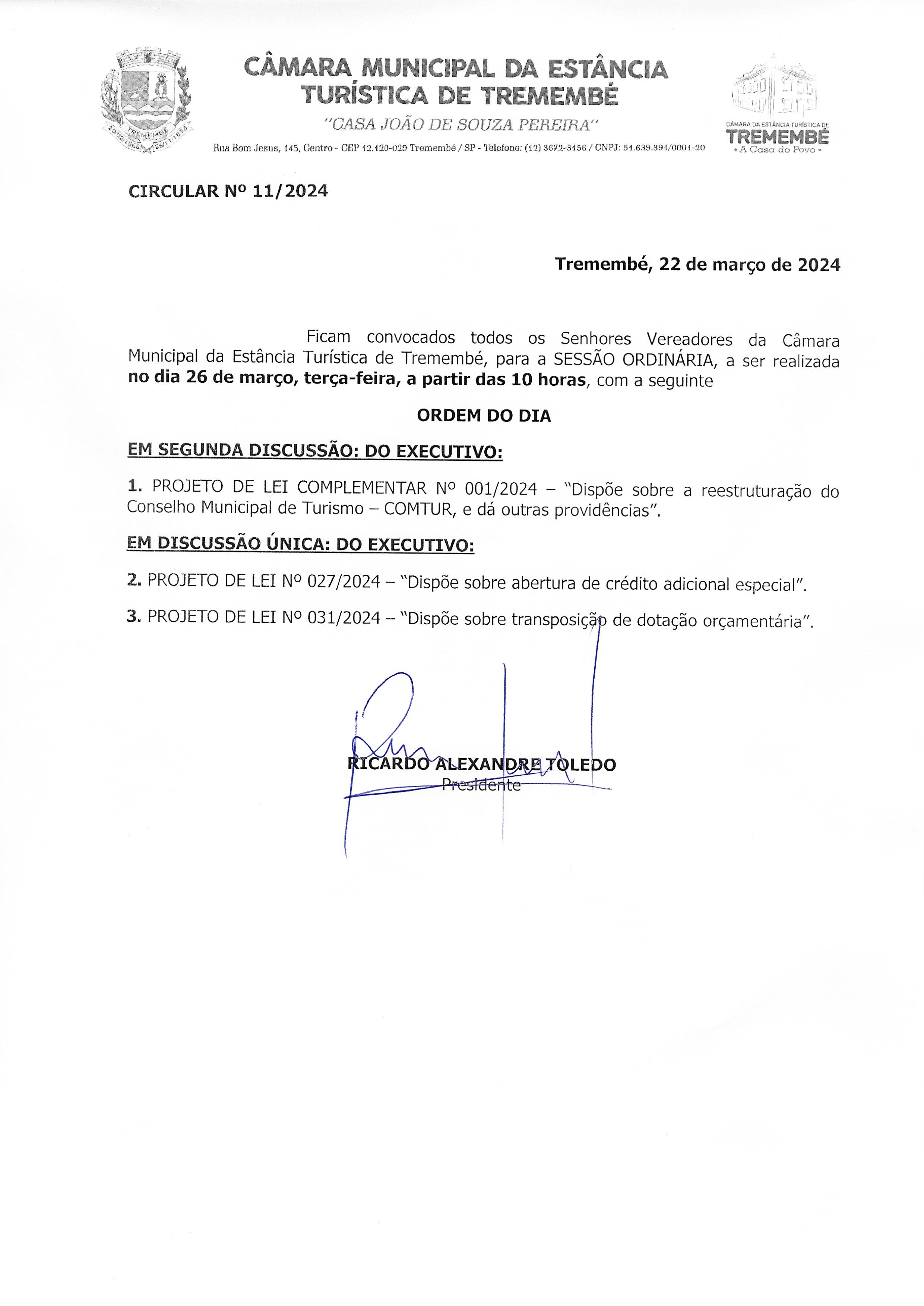 Pauta da 147ª Sessão Ordinária - 26/03/2024