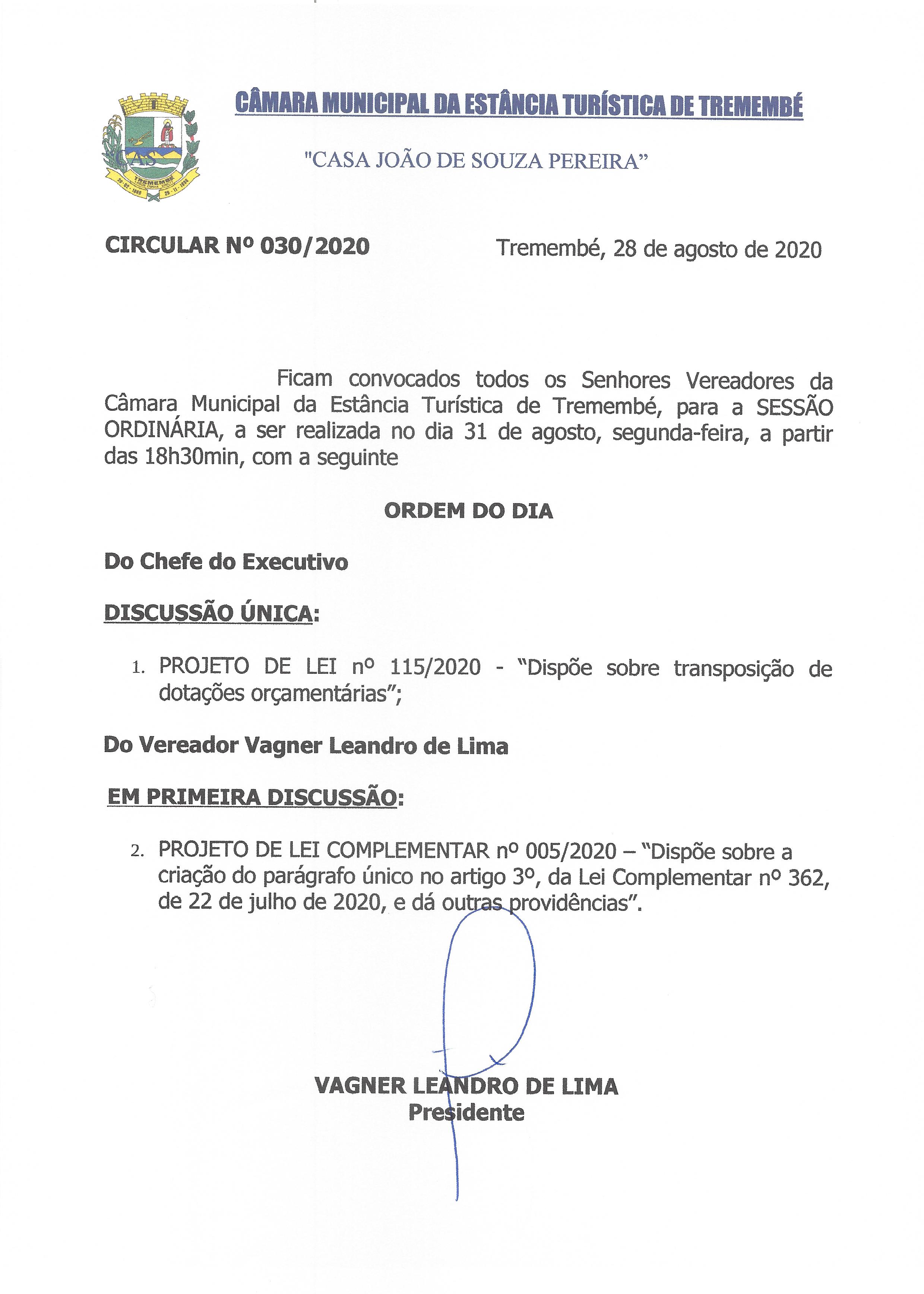 Pauta da 148ª Sessão Ordinária - 31/08/2020