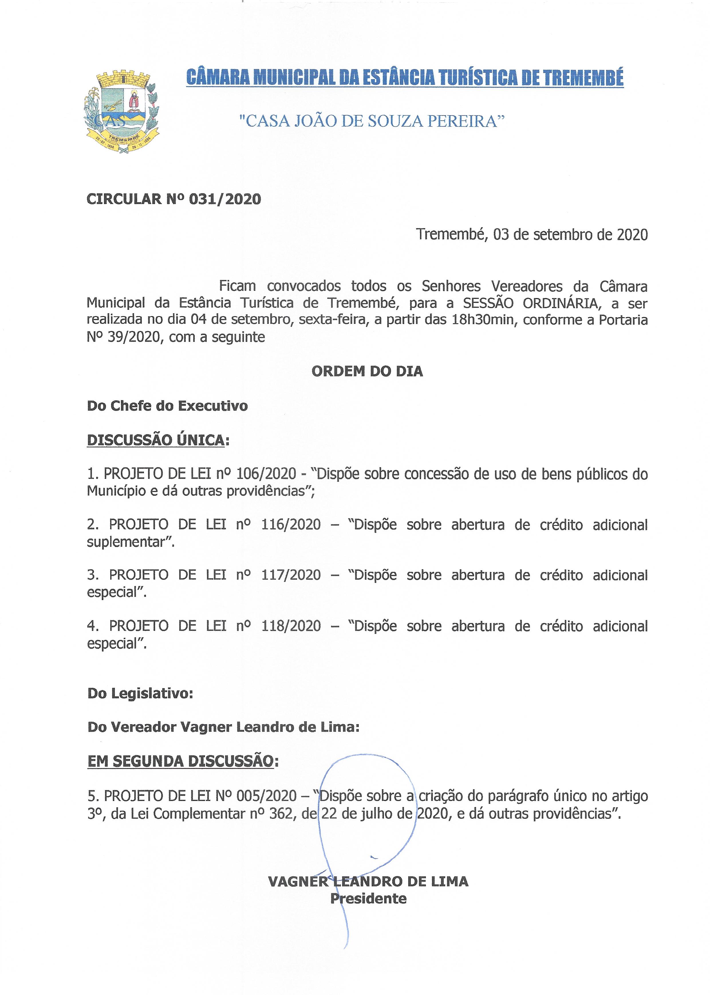 Pauta da 149ª Sessão Ordinária - 04/09/2020