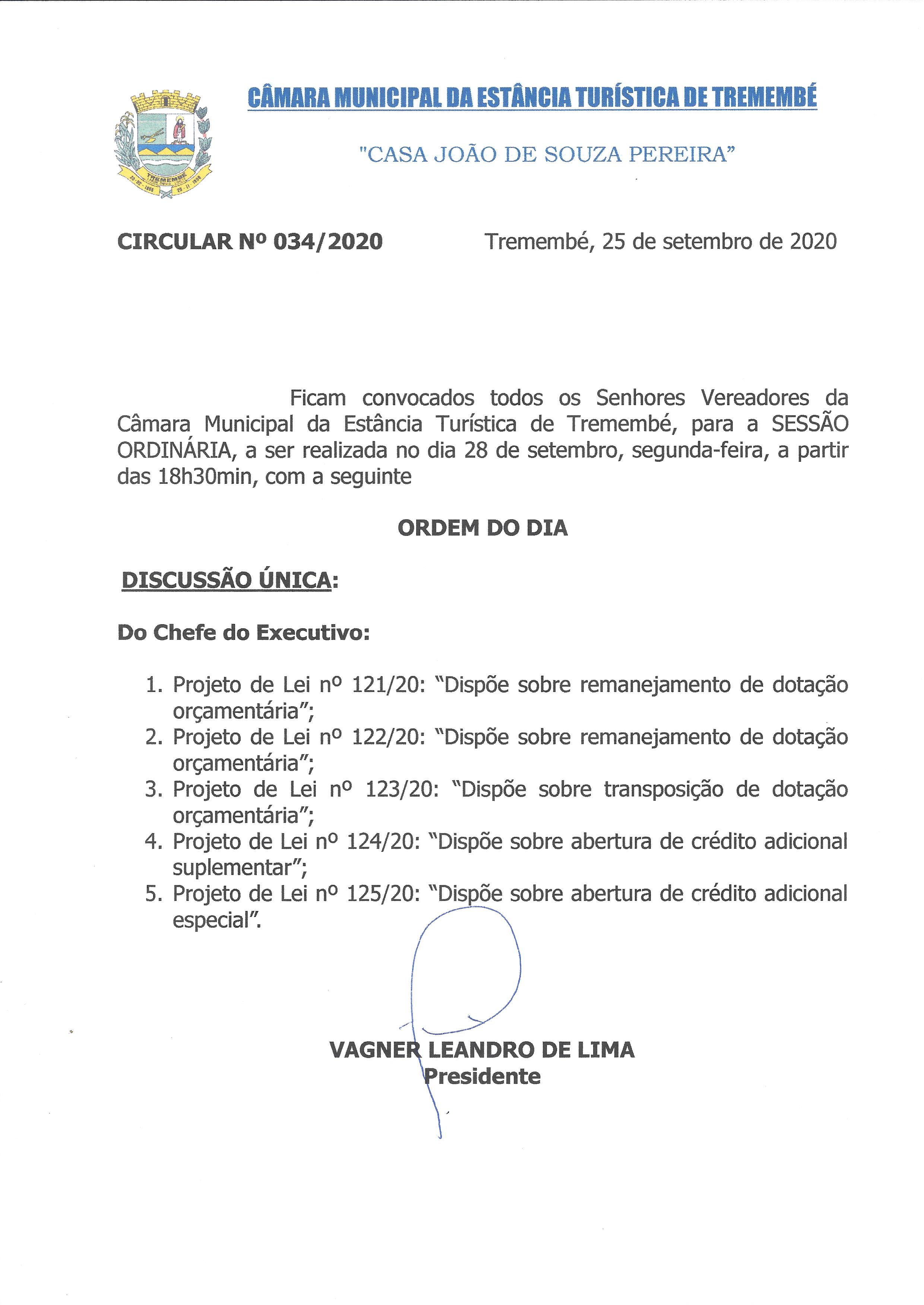 Pauta da 152ª Sessão Ordinária - 28/09/2020