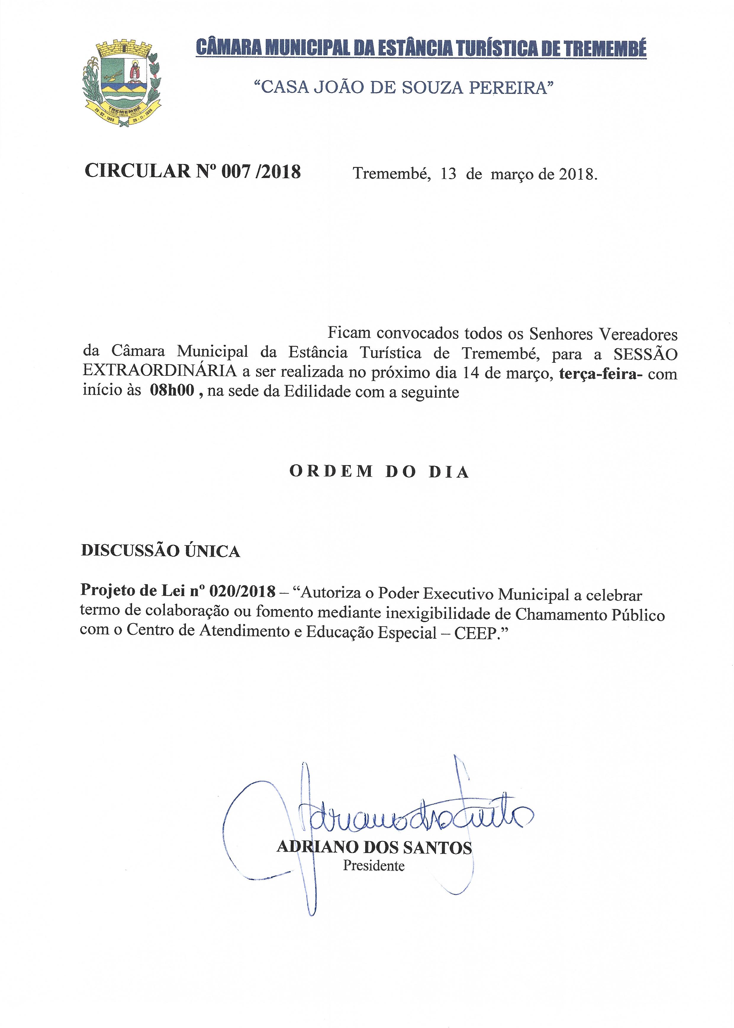 Pauta da 16° Sessão Extraordinária - 14-03-2018