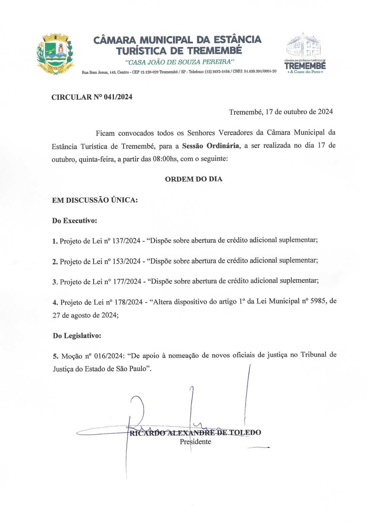 Pauta da 175ª Sessão Ordinária - 17/10/2024