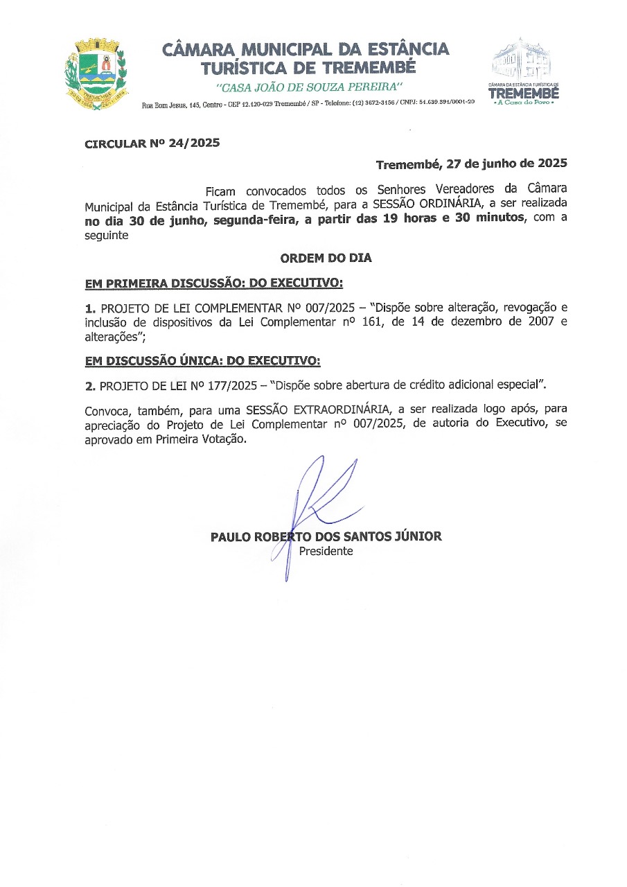 Pauta da 24ª Sessão Ordinária - 30/06/2025