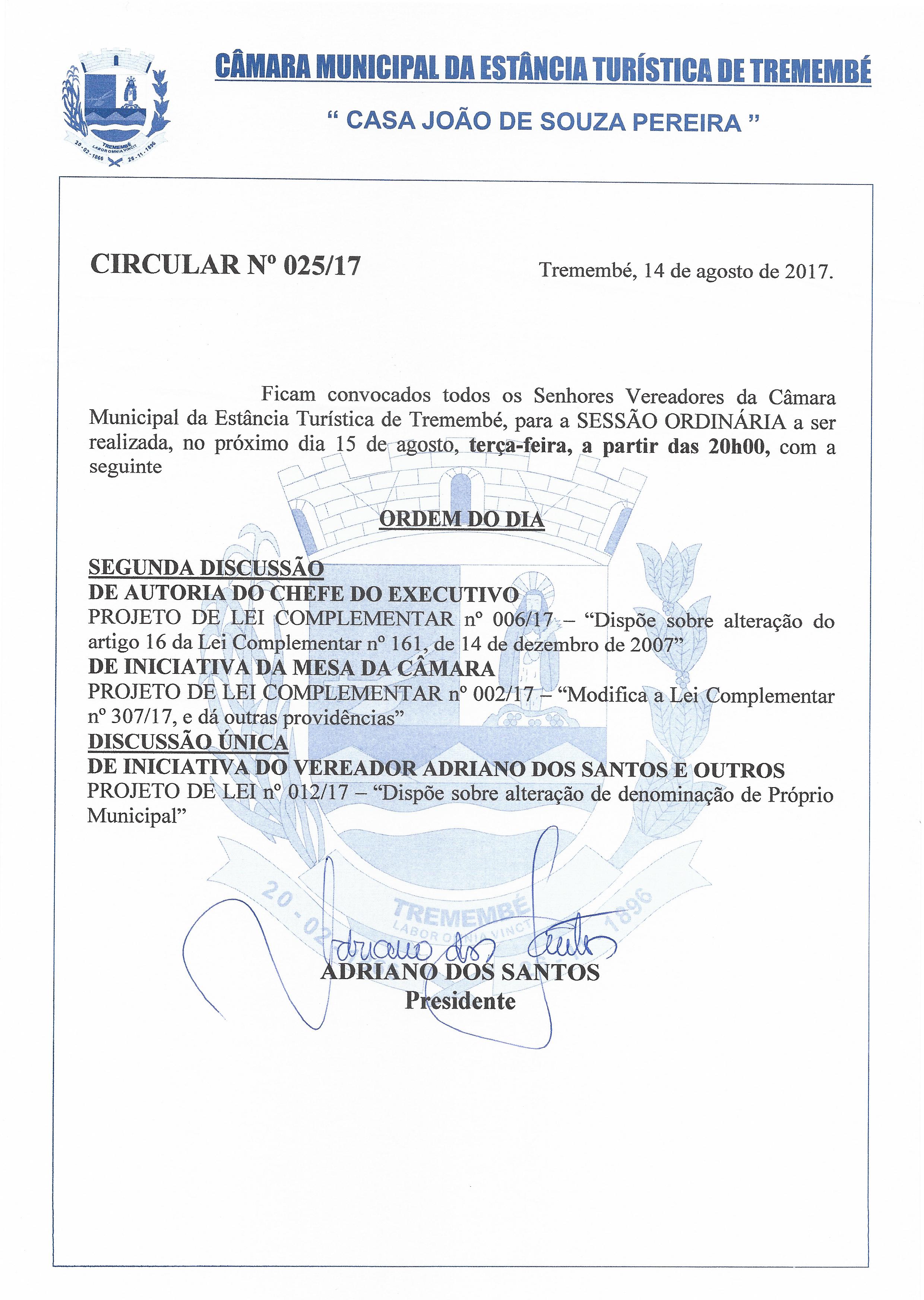 Pauta da 24° Sessão Ordinária - 15-08-2017