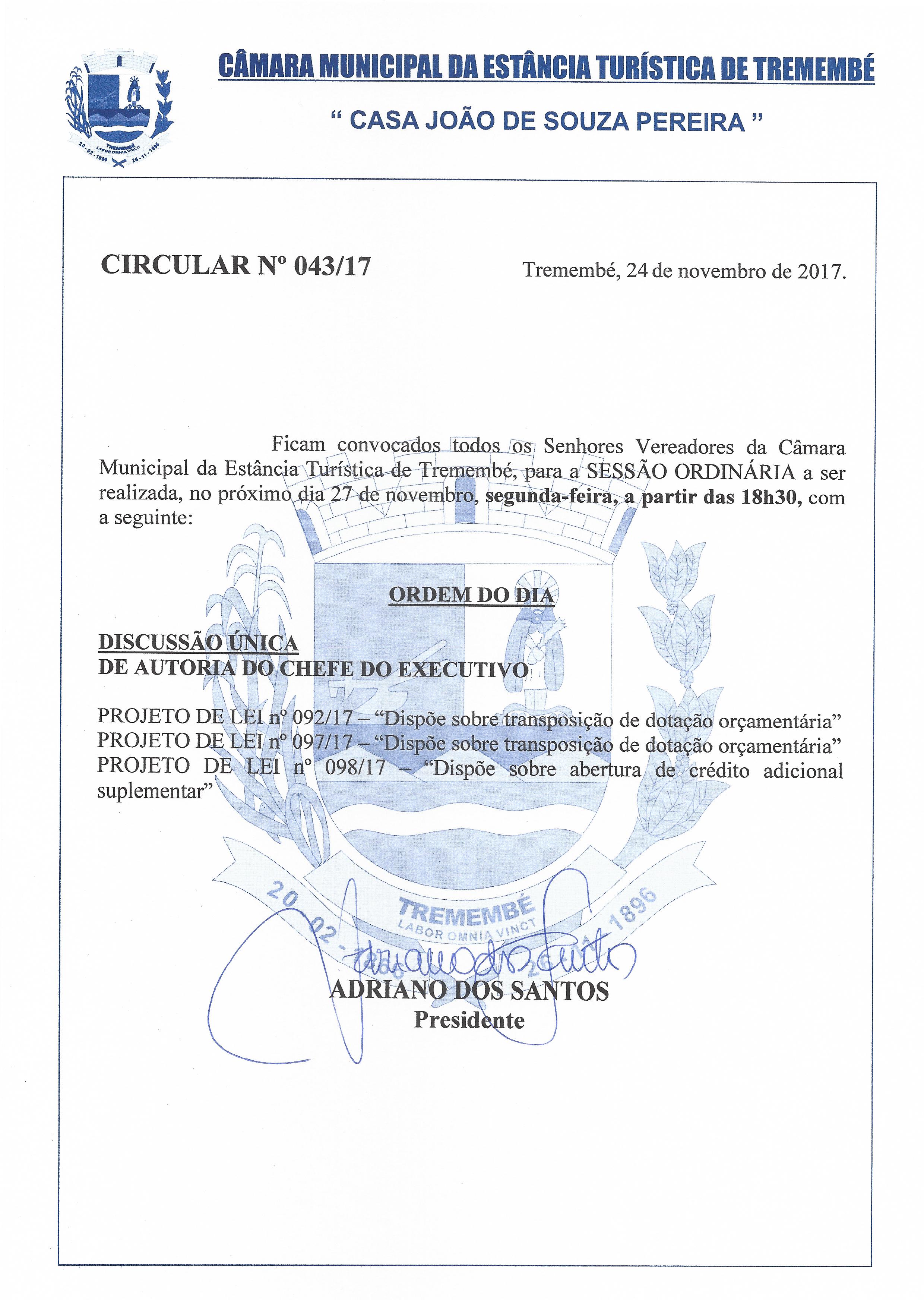 Pauta da 39° Sessão Ordinária - 27-11-217