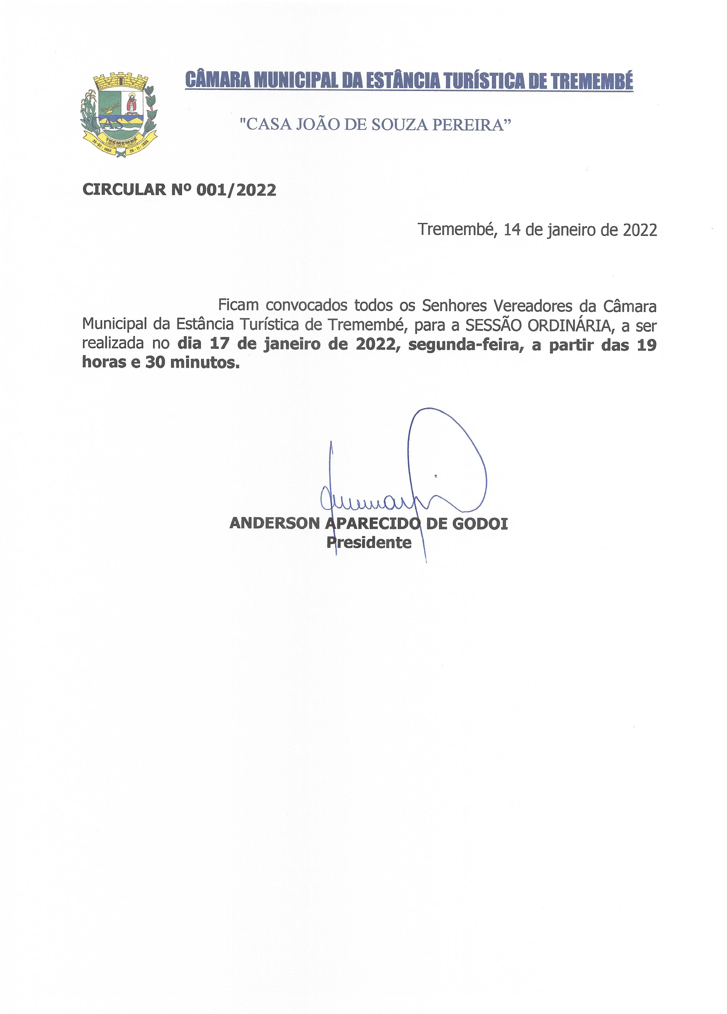 Pauta da 43ª Sessão Ordinária - 17-01-2022