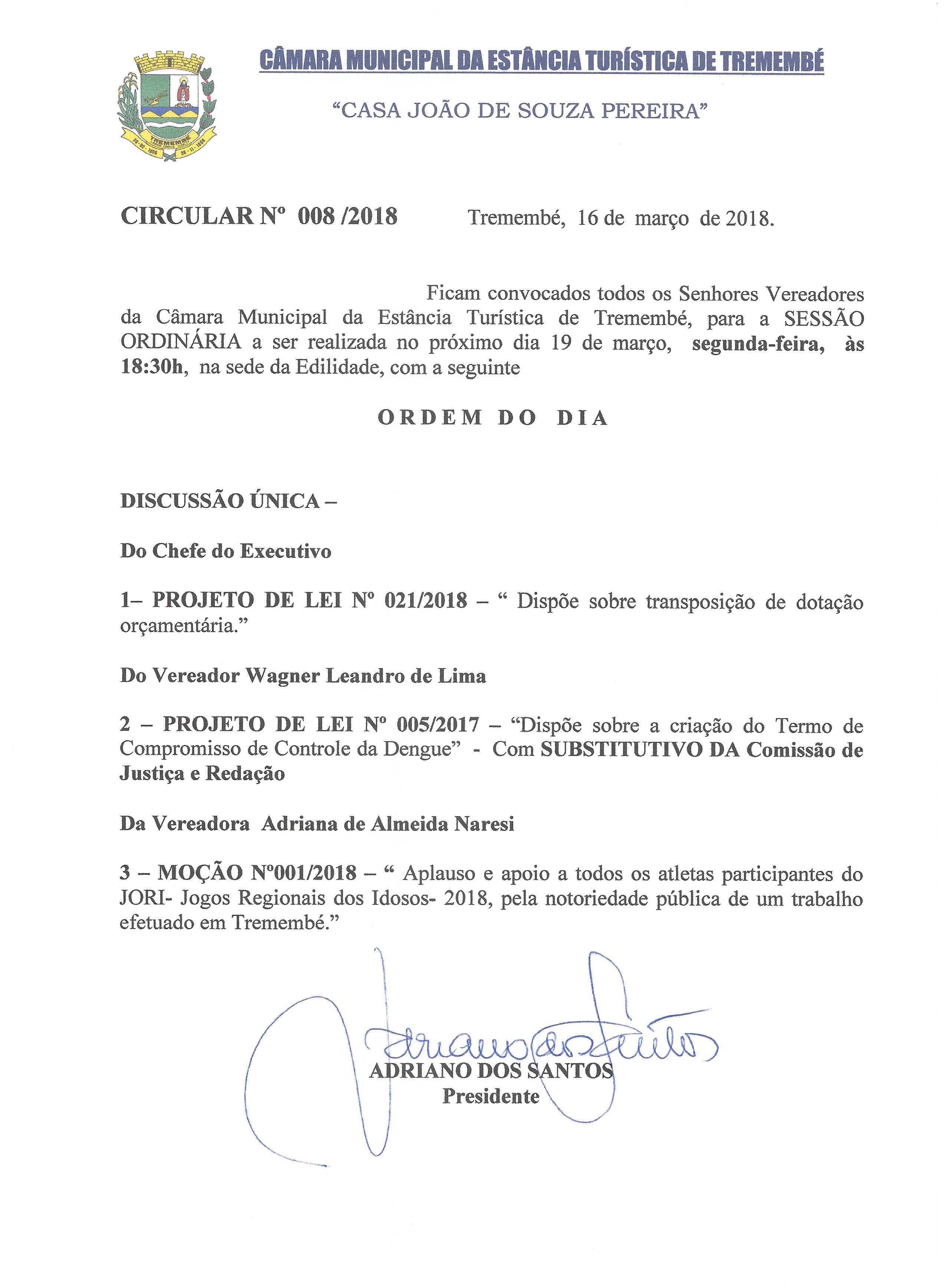 Pauta da 48° Sessão Ordinária - 19-03-2018