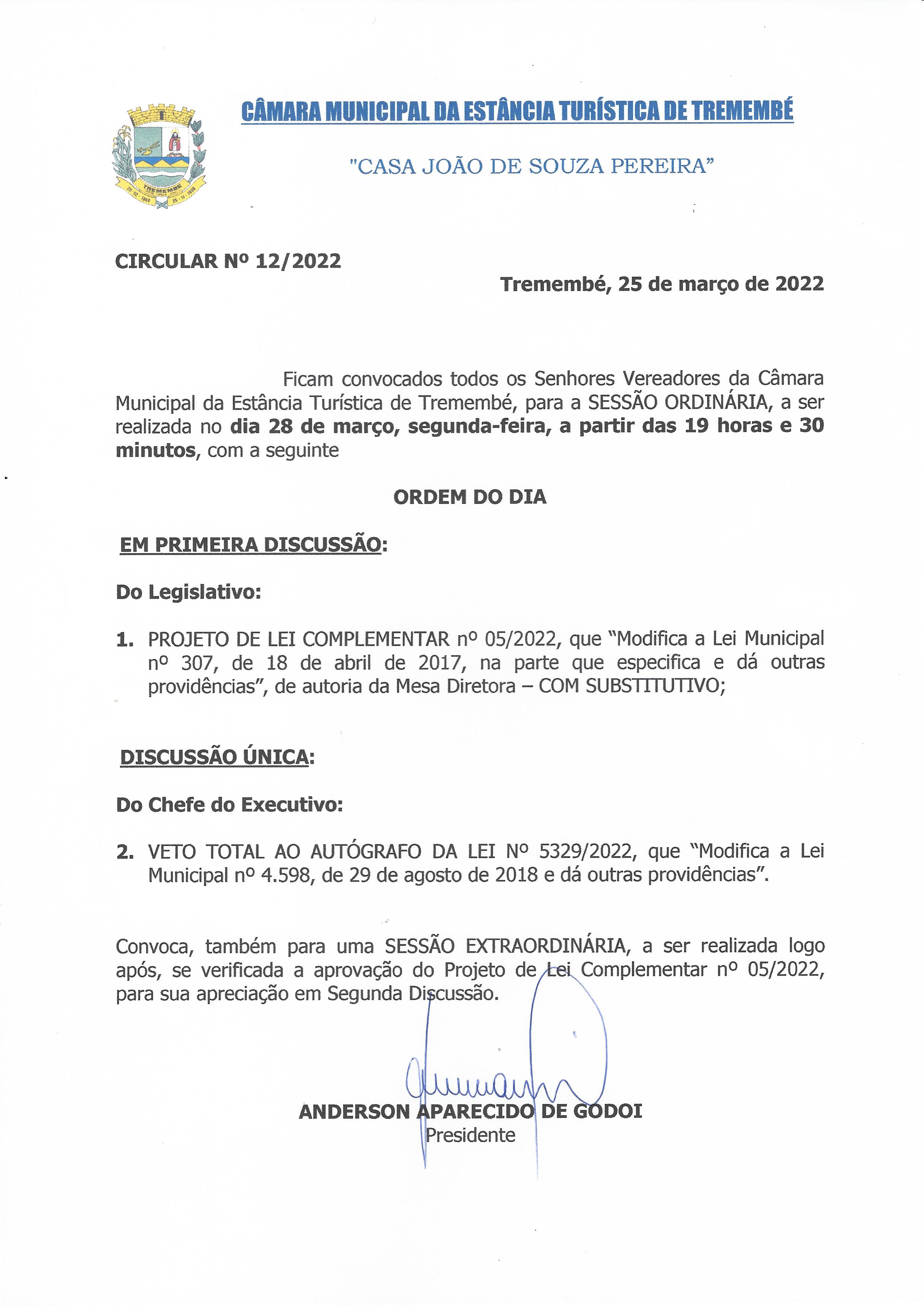 Pauta da 53ª Sessão Ordinária - 28/03/2022