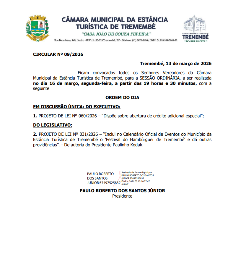 Pauta da 55ª Sessão Ordinária - 16/03/2026