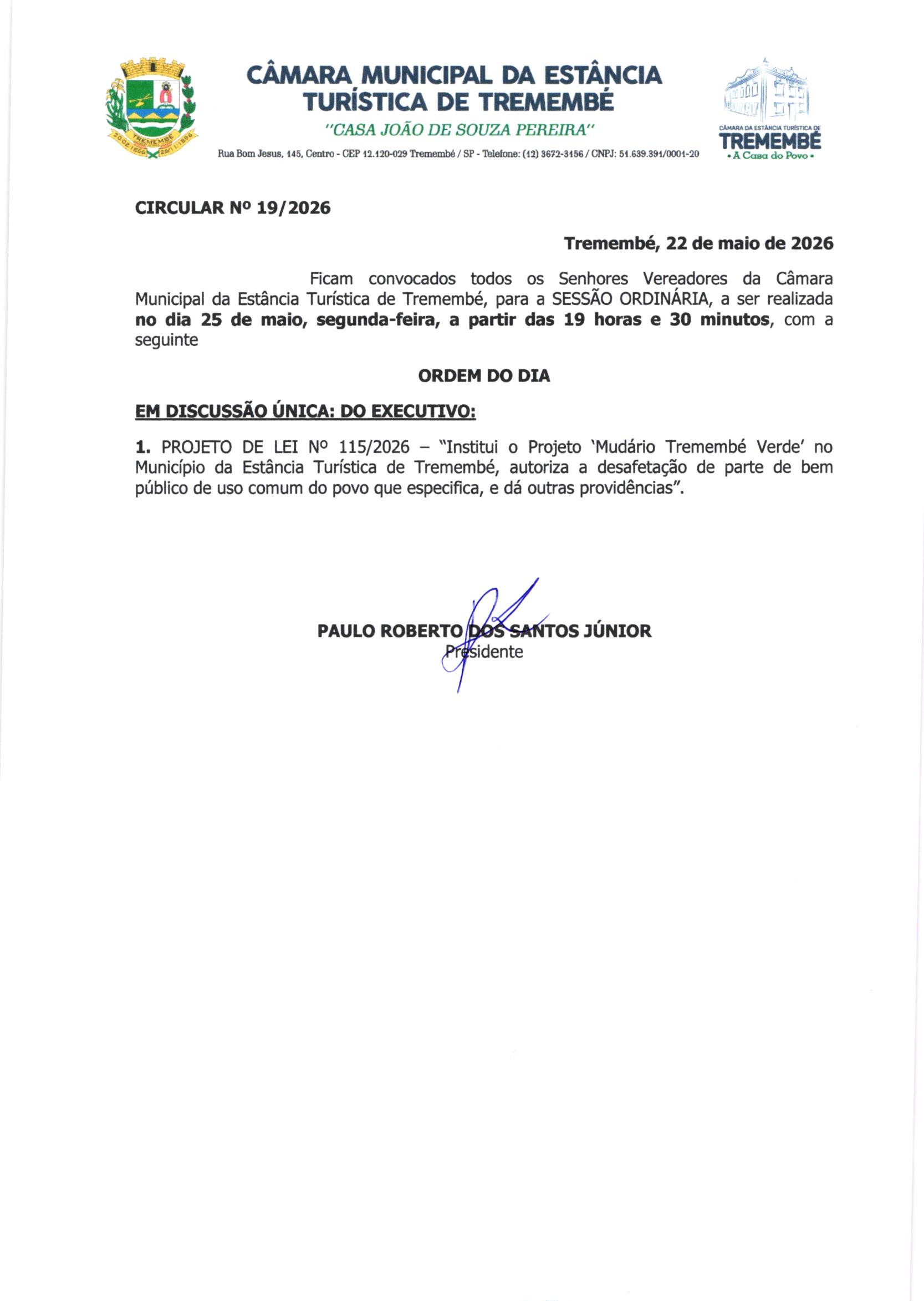 Pauta da 65ª Sessão Ordinária - 25/05/2026