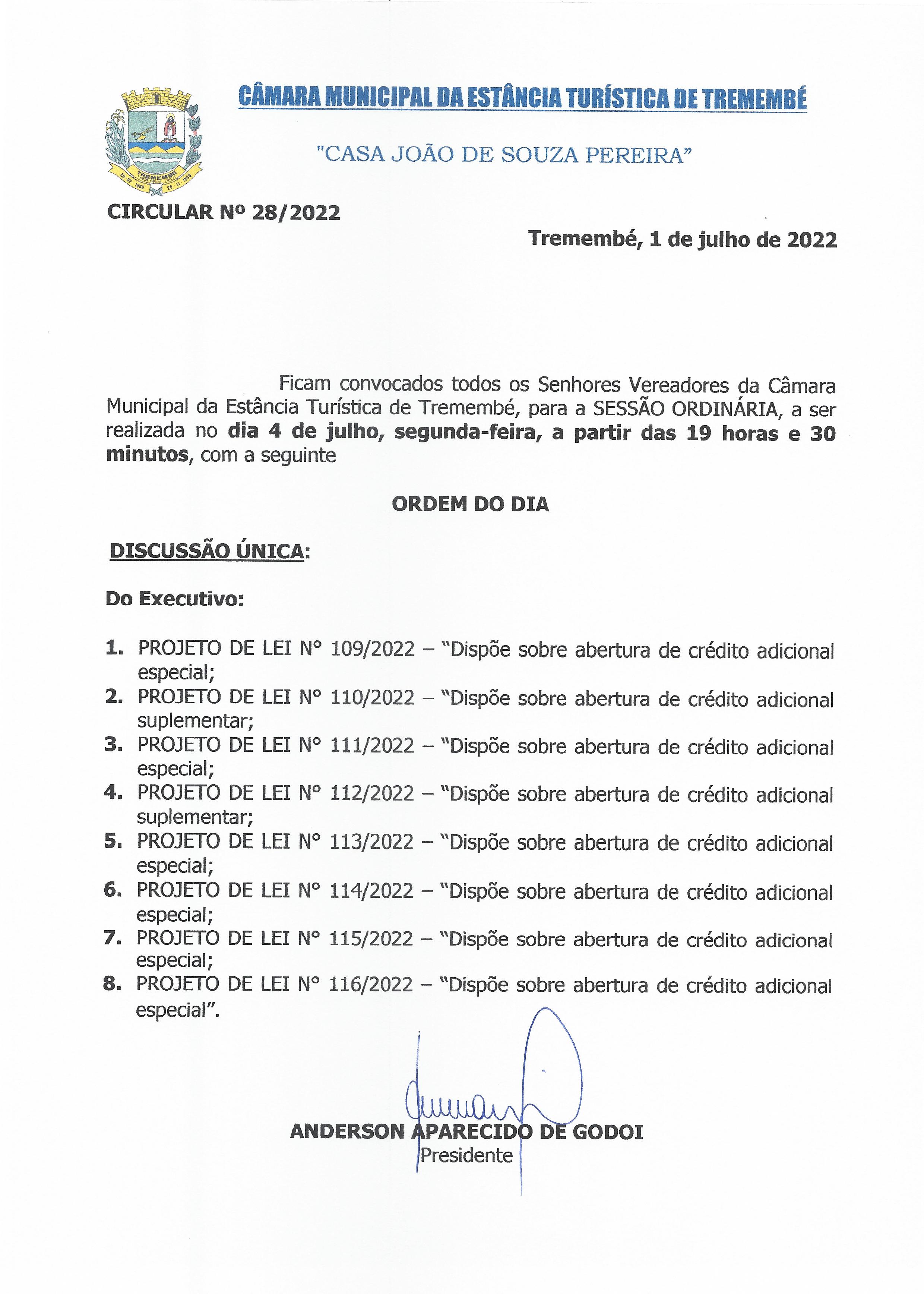 Pauta da 67ª Sessão Ordinária - 04/07/2022