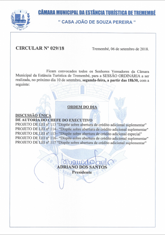 Pauta da 68ª Sessão Ordinária - 10/09/2018