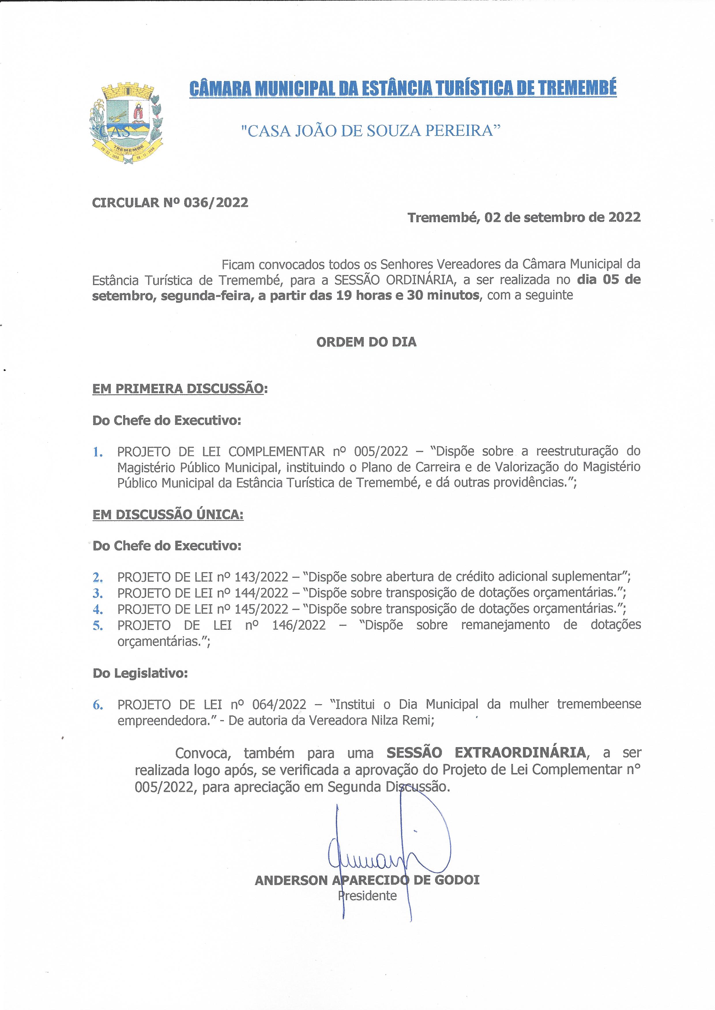 Pauta da 74ª Sessão Ordinária - 05/09/2022