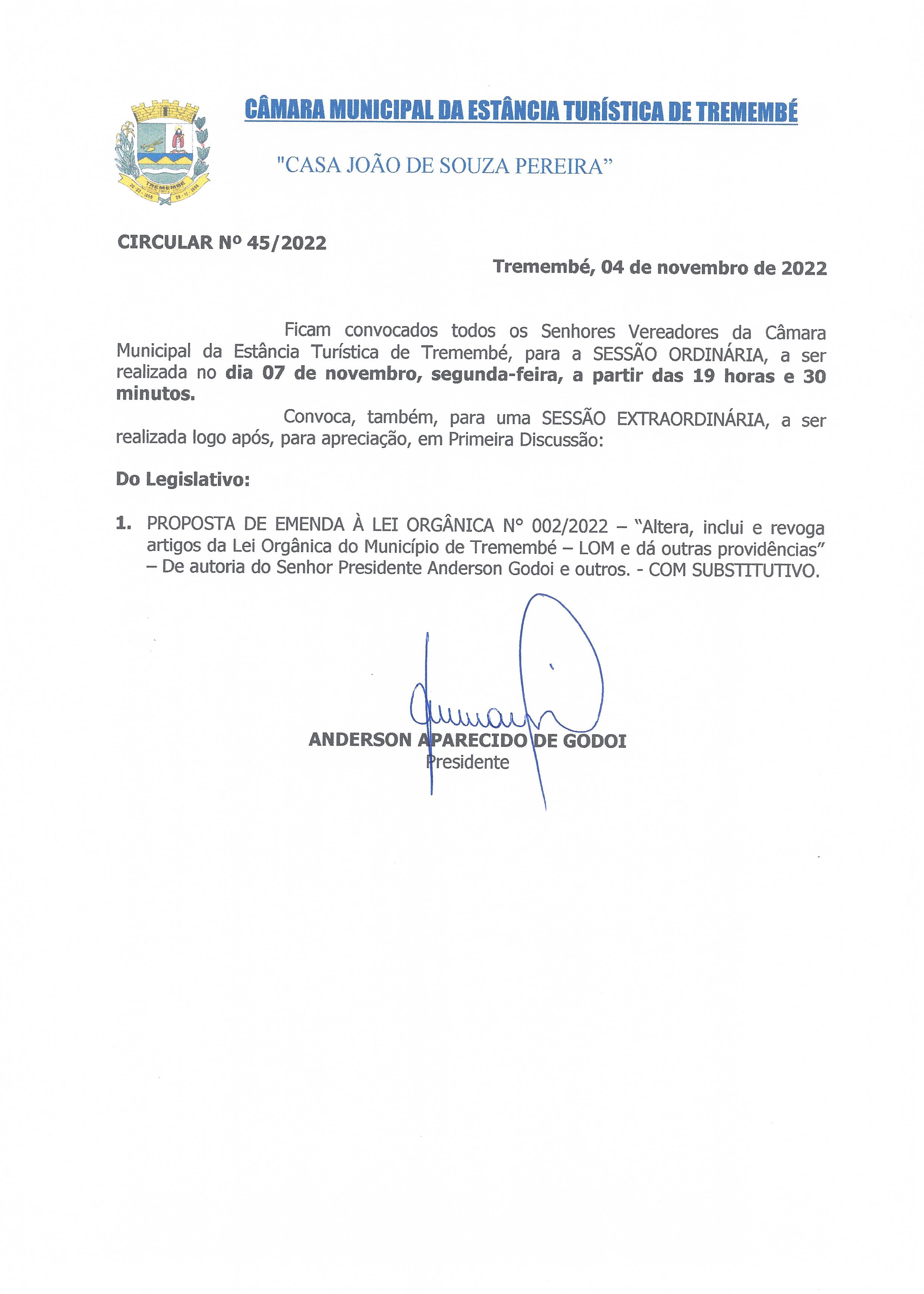 Pauta da 83ª Sessão Ordinária - 07/11/2022