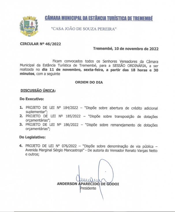 Pauta da 84ª Sessão Ordinária - 11/11/2022