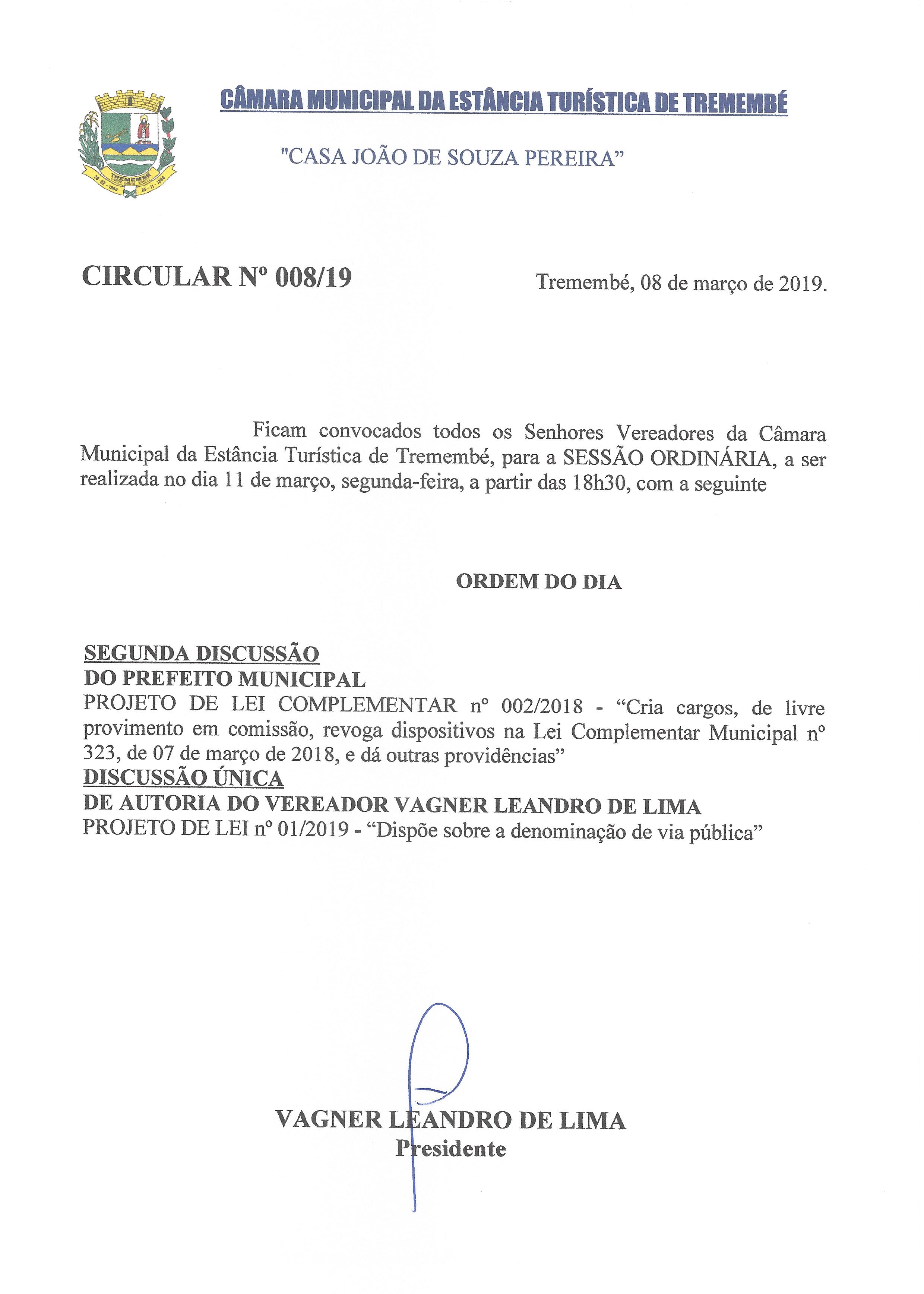 Pauta da 87ª sessão ordinária - 11.03.2019