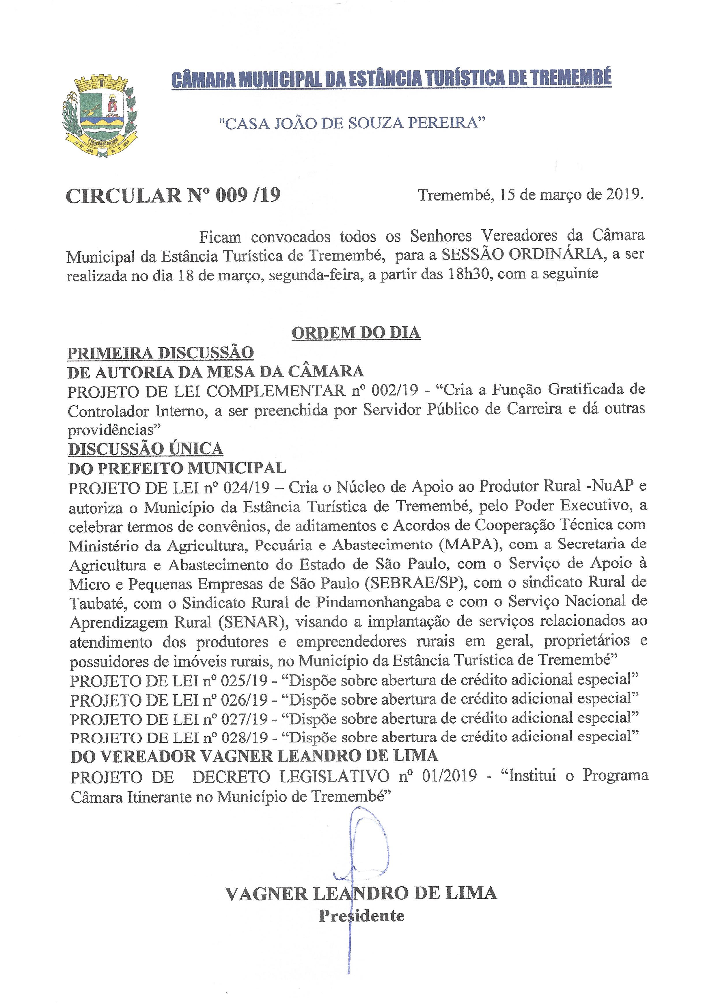 Pauta da 88ª Sessão Ordinária - 18.03.2019