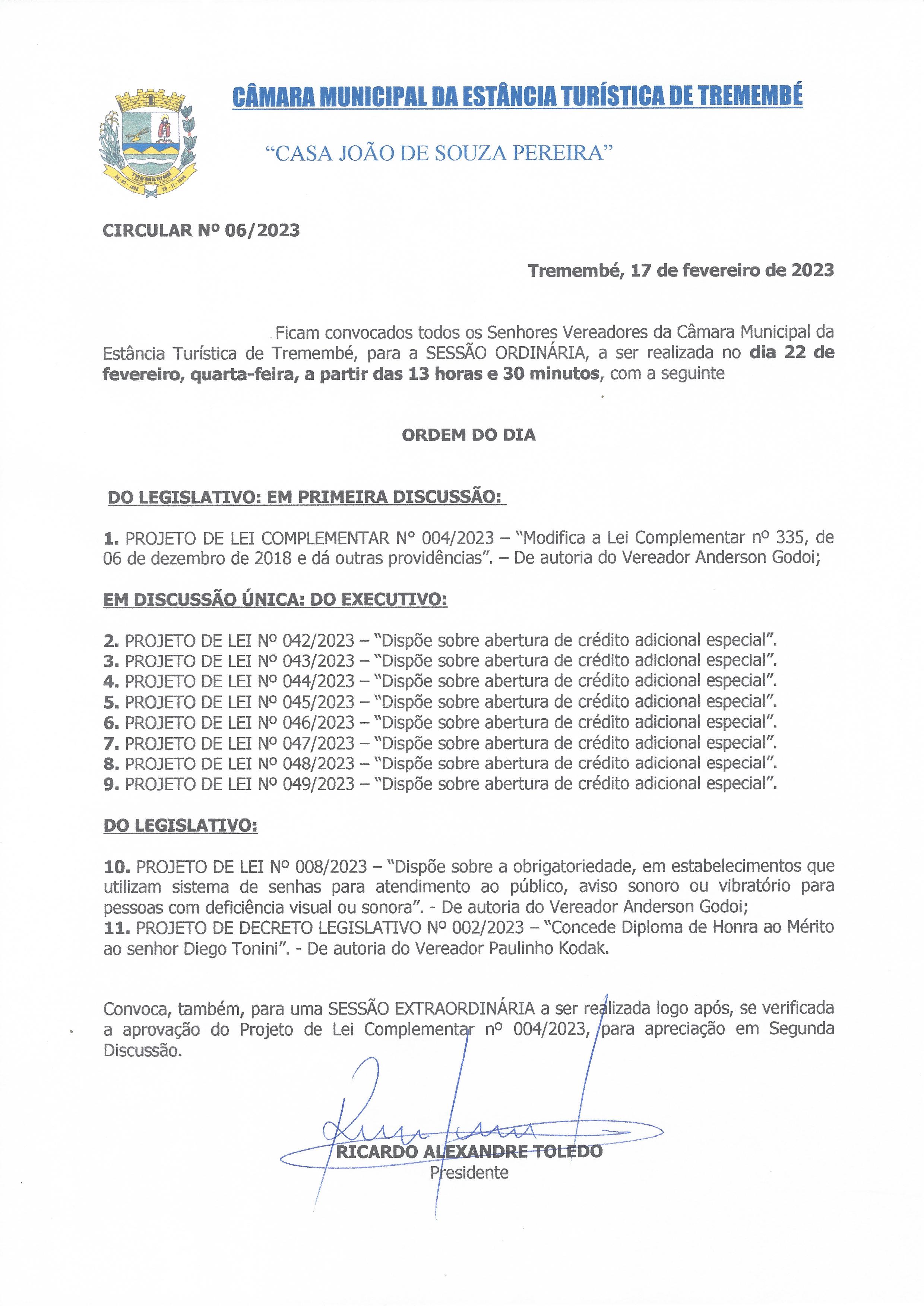 Pauta da 94ª Sessão Ordinária - 22/02/2023