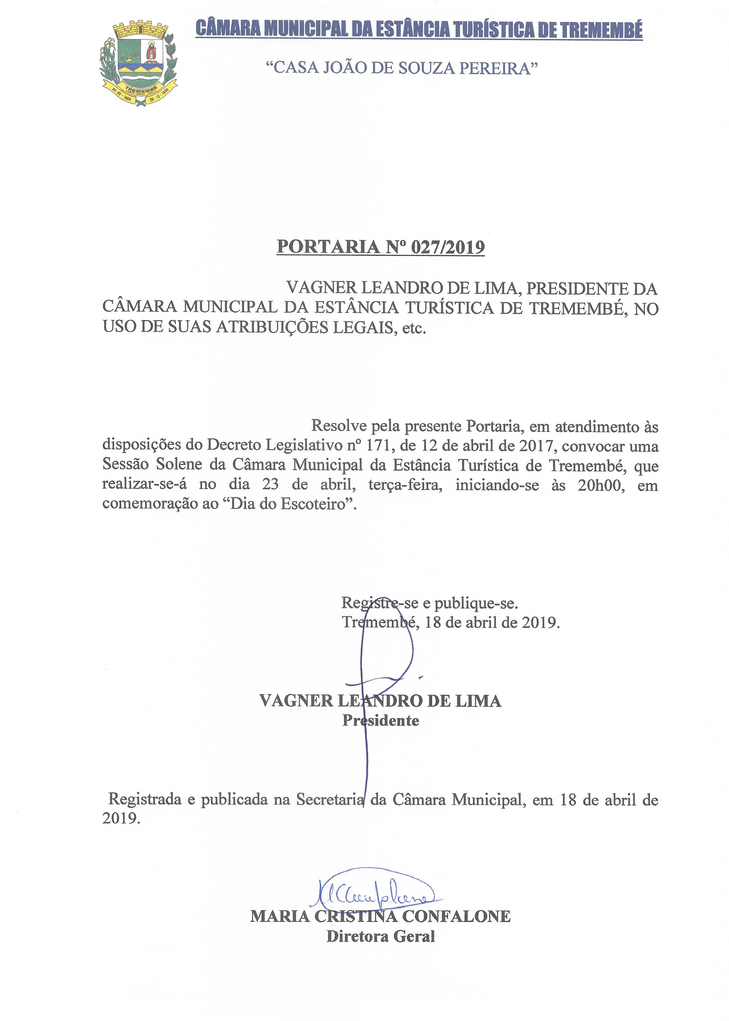 Portaria n° 027-2019