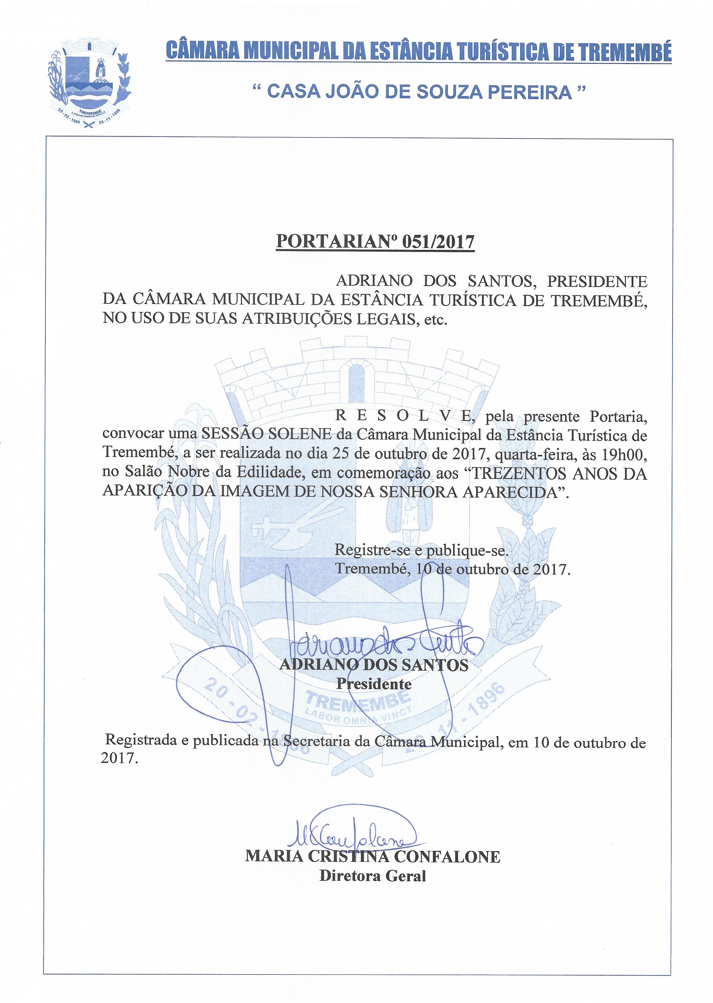 Portaria N° 051-2017 - SESSÃO SOLENE