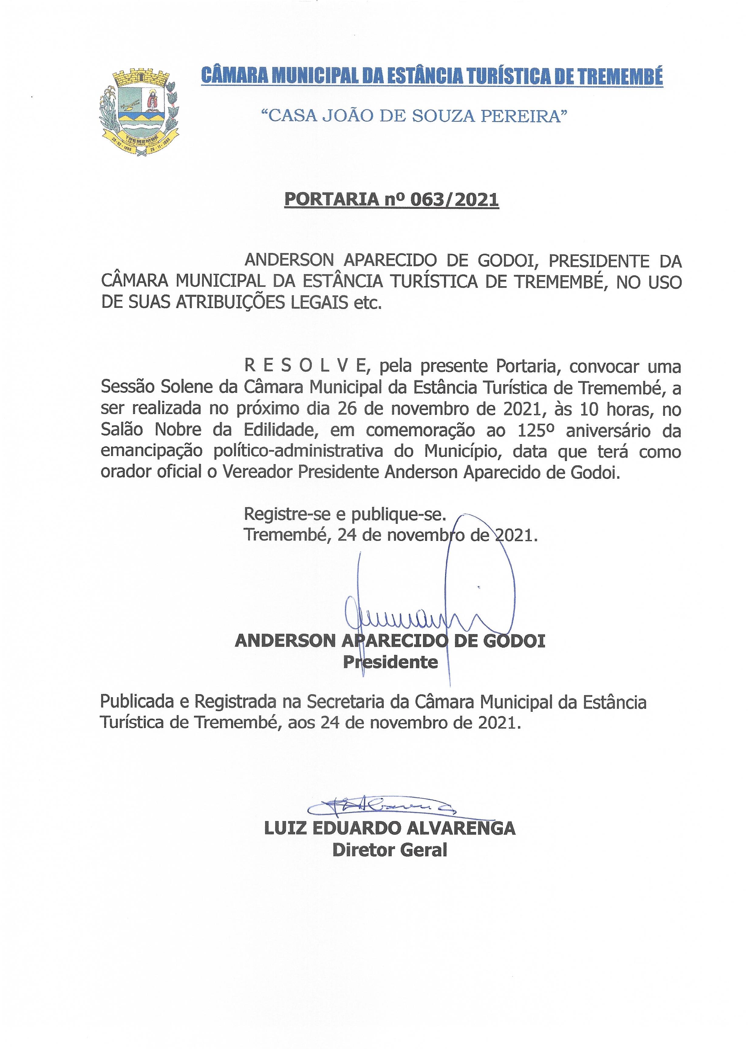 Portaria n° 063-2021