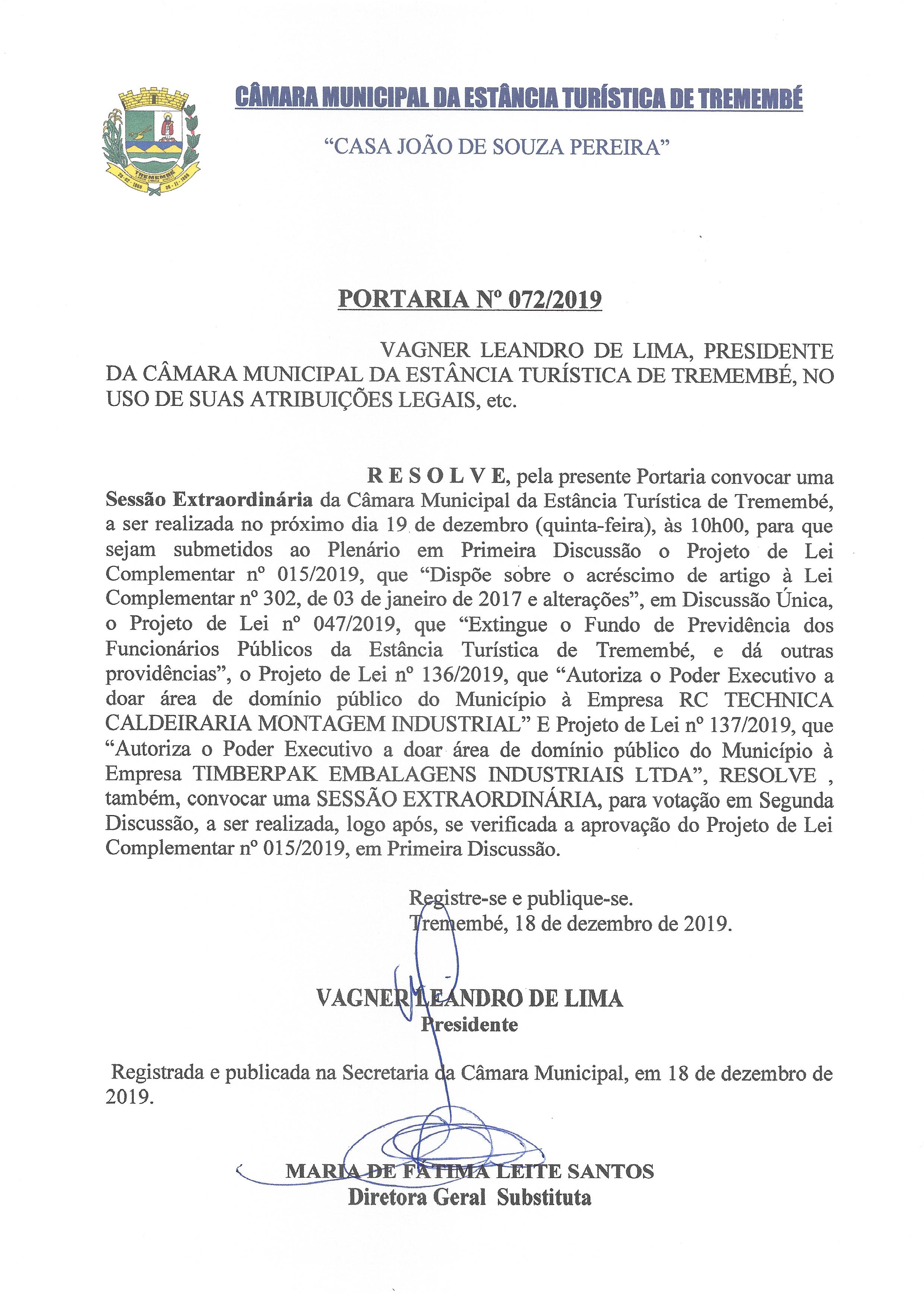 Portaria n° 072-2019