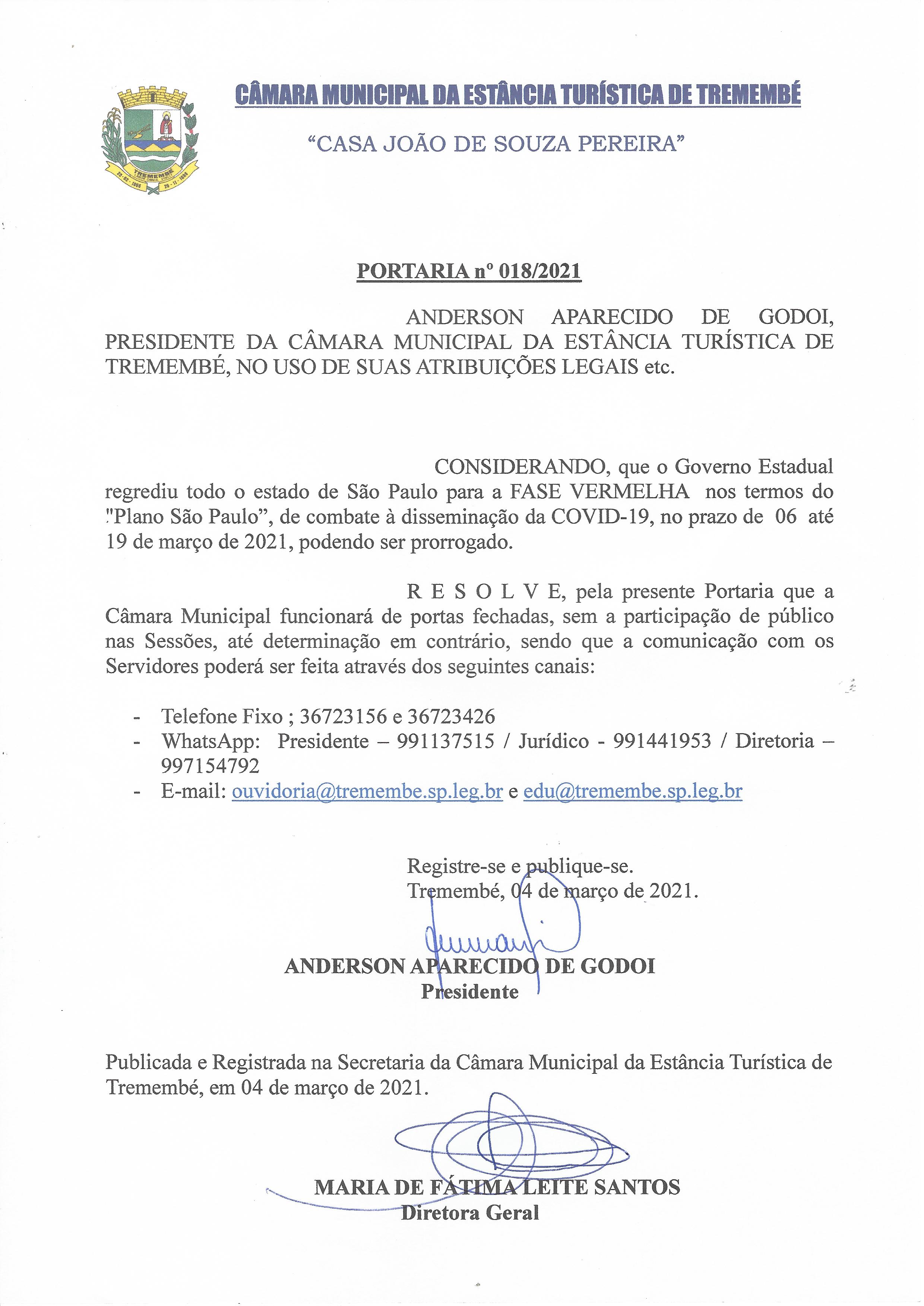 Portaria nº 018/2021