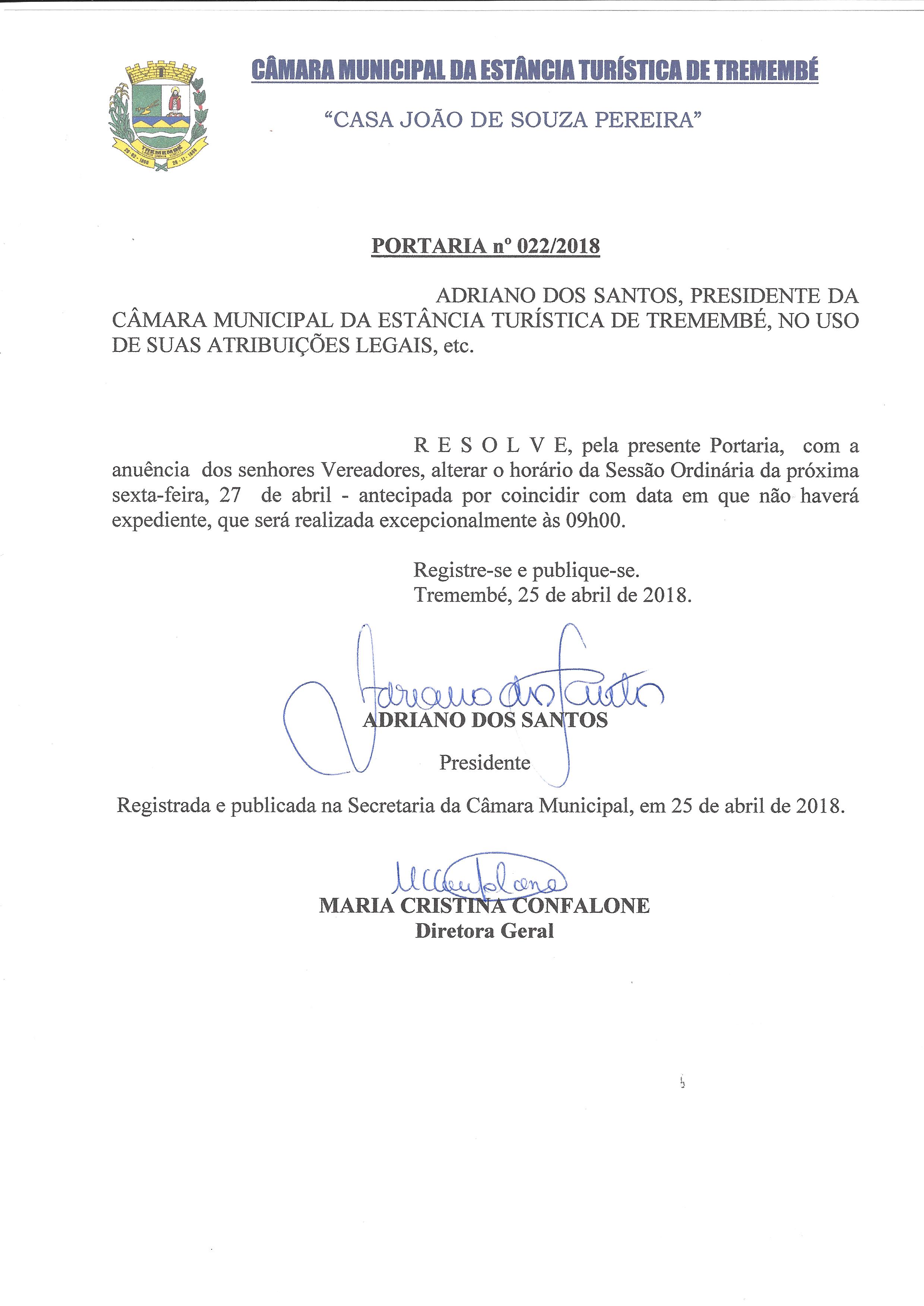 Portaria Nº 022/2018