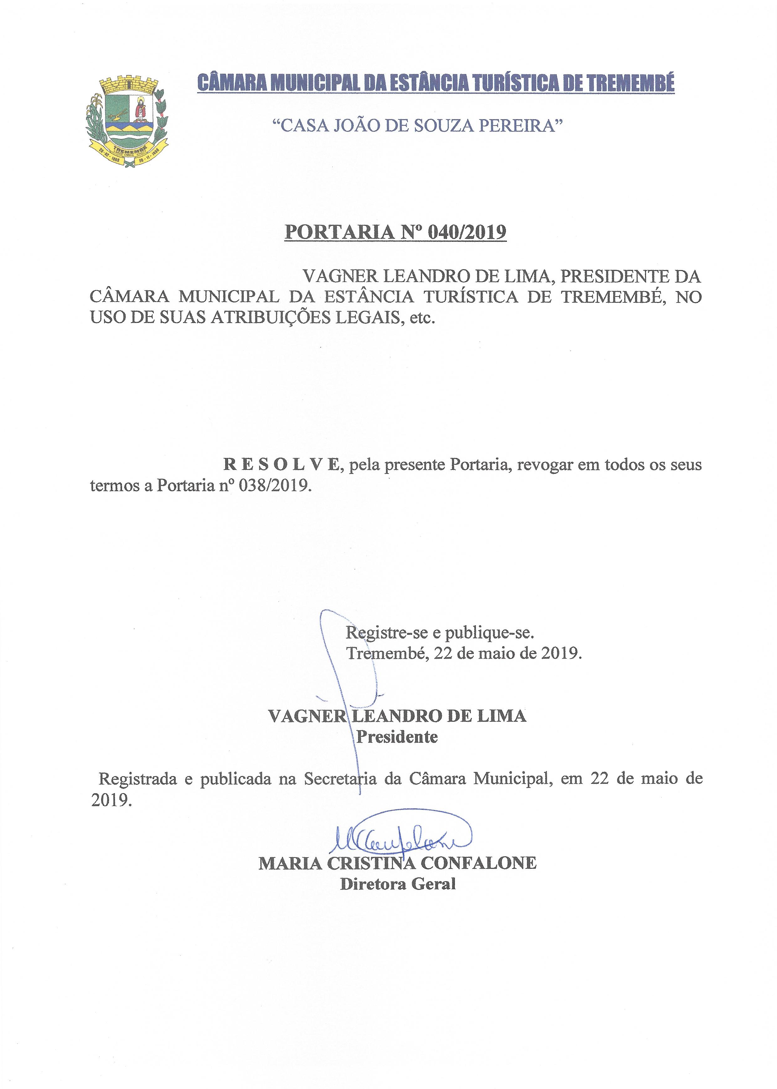 Portaria Nº 040/2019