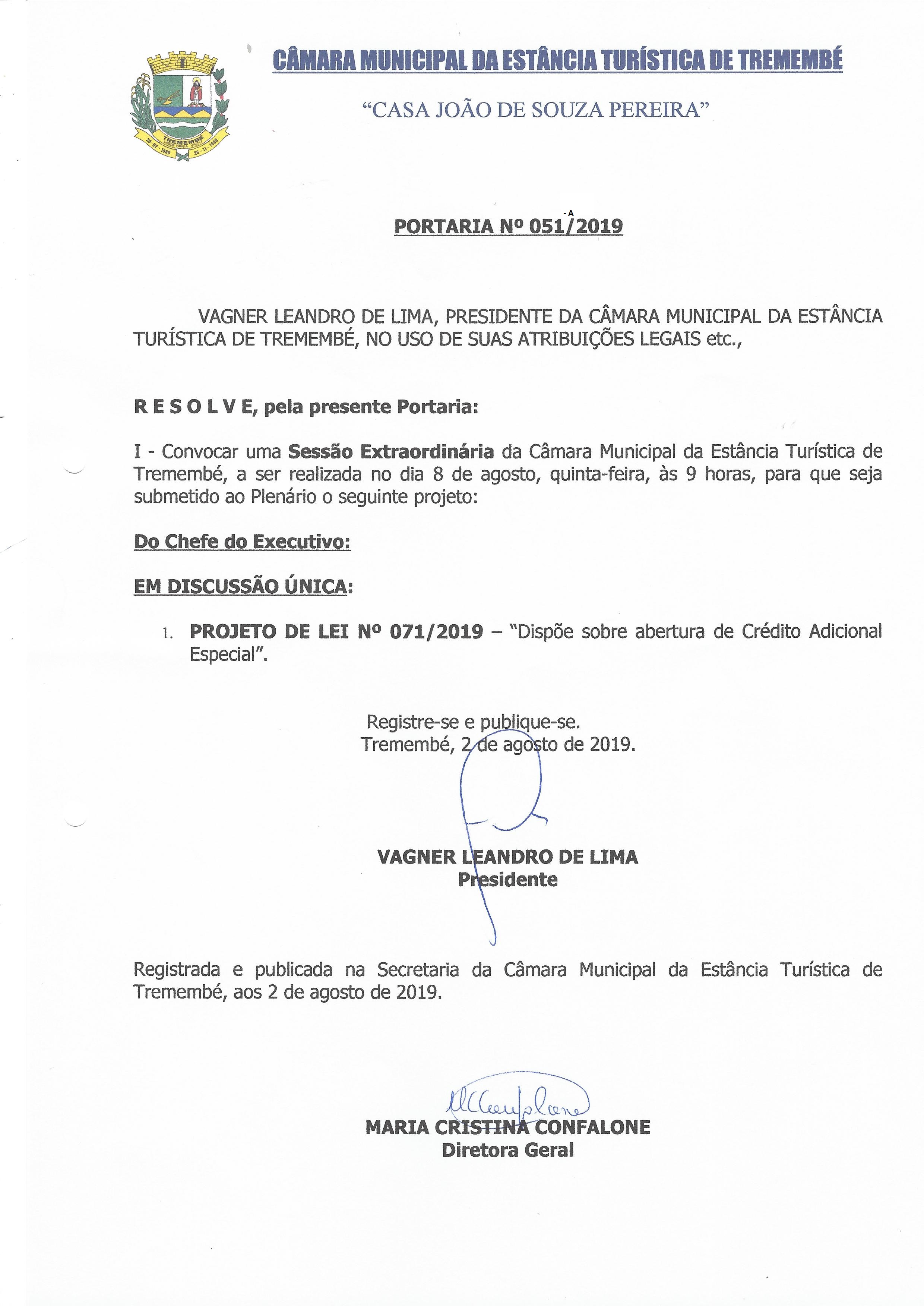 Portaria Nº 051-A/2019