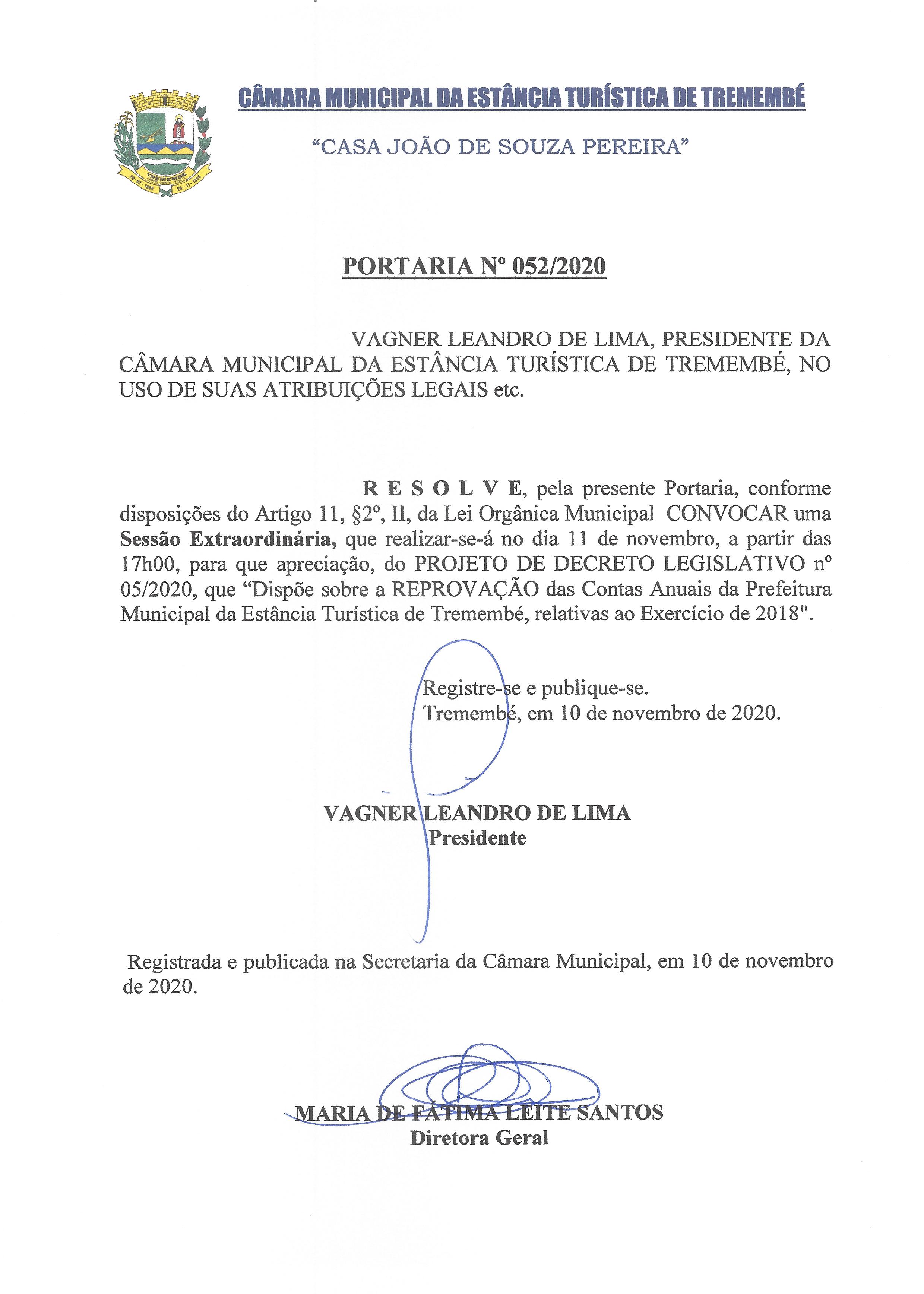 Portaria nº 052/2020