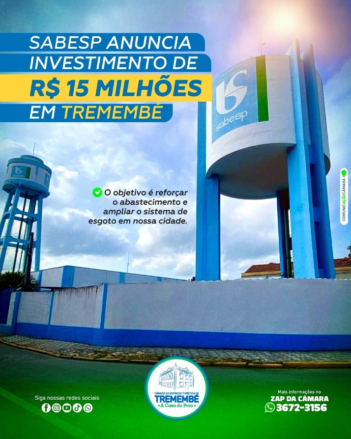 SABESP PROMETE INVESTIMENTO DE R$ 15 MILHÕES PARA MELHORIAS EM TREMEMBÉ